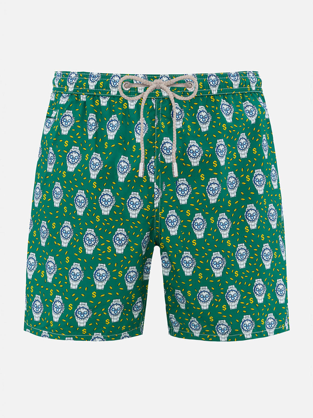 Shop Mc2 Saint Barth Man Lightweight Fabric Swim-shorts Lighting Micro Fantasy With Watches Print