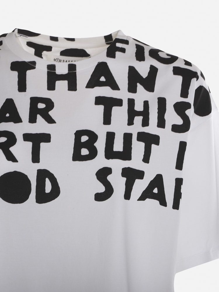 Shop Maison Margiela Cotton T-shirt With All-over Contrasting Print In White