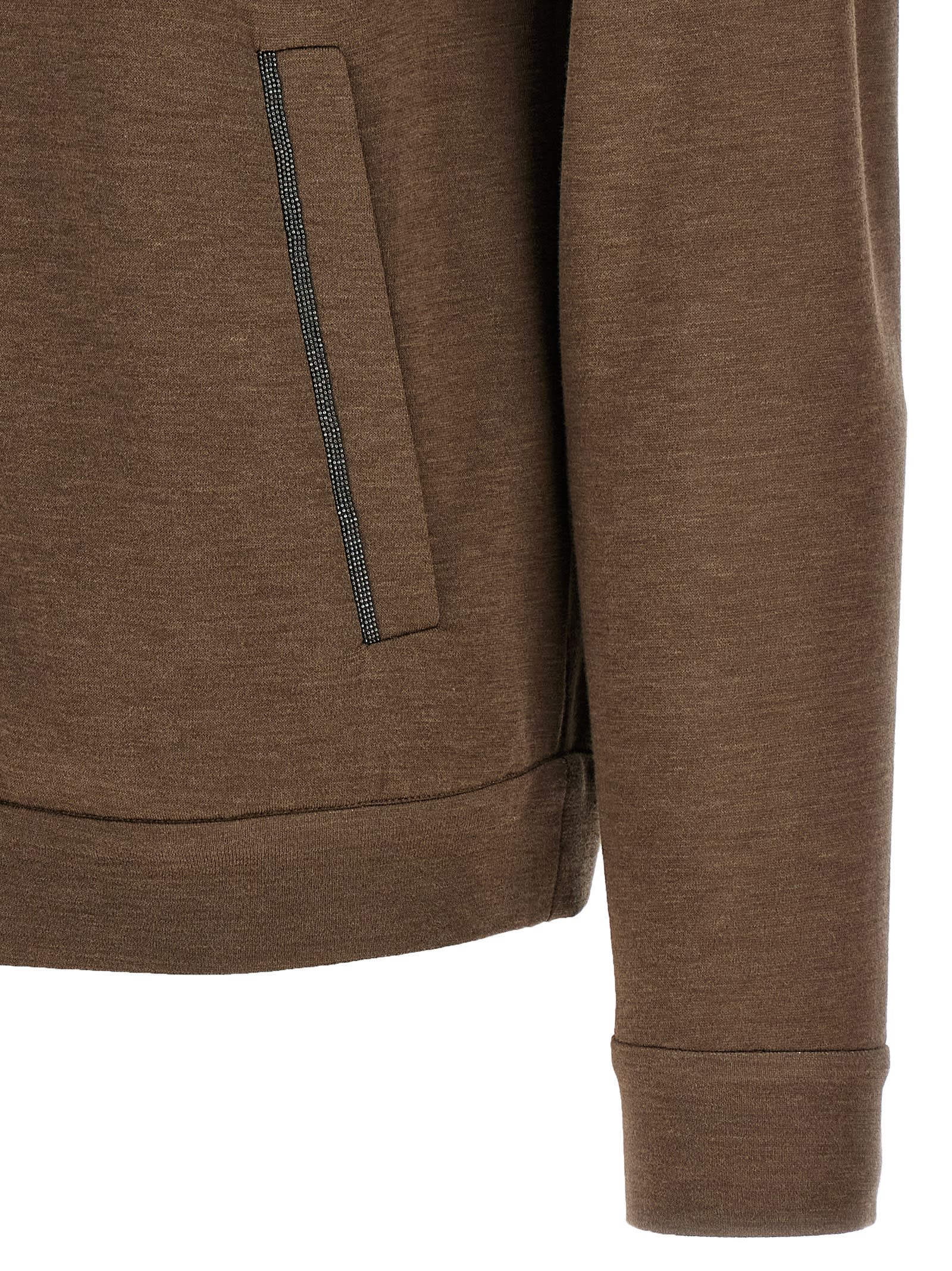 Brunello Cucinelli Cotton And Silk Zip-up Hoodie In Brown