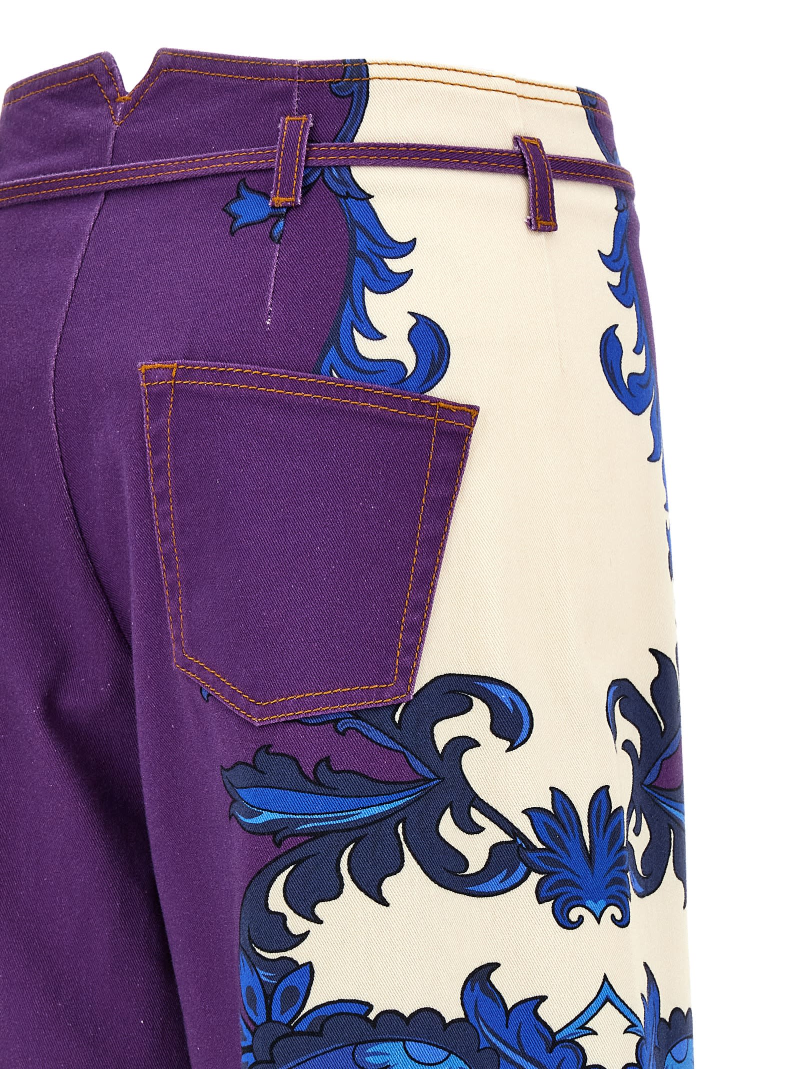 Etro Maxi Paisley Wide Leg Jeans In Purple