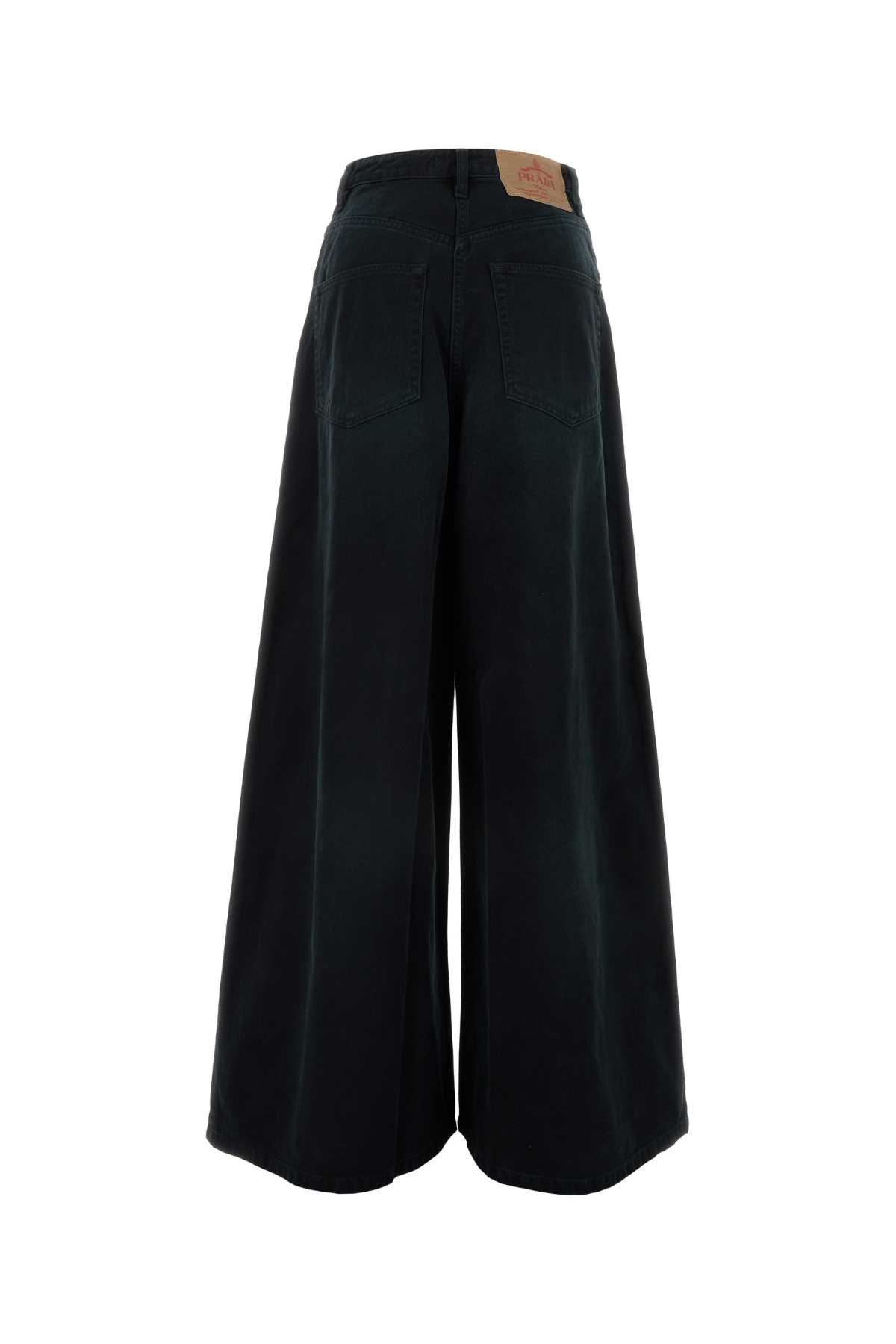 Prada Women Black Denim Wide-leg Jeans In Black