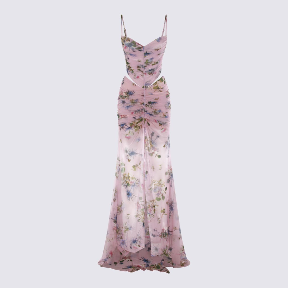 Blumarine Floral Cut-out Dress Spaghetti Straps In Multi