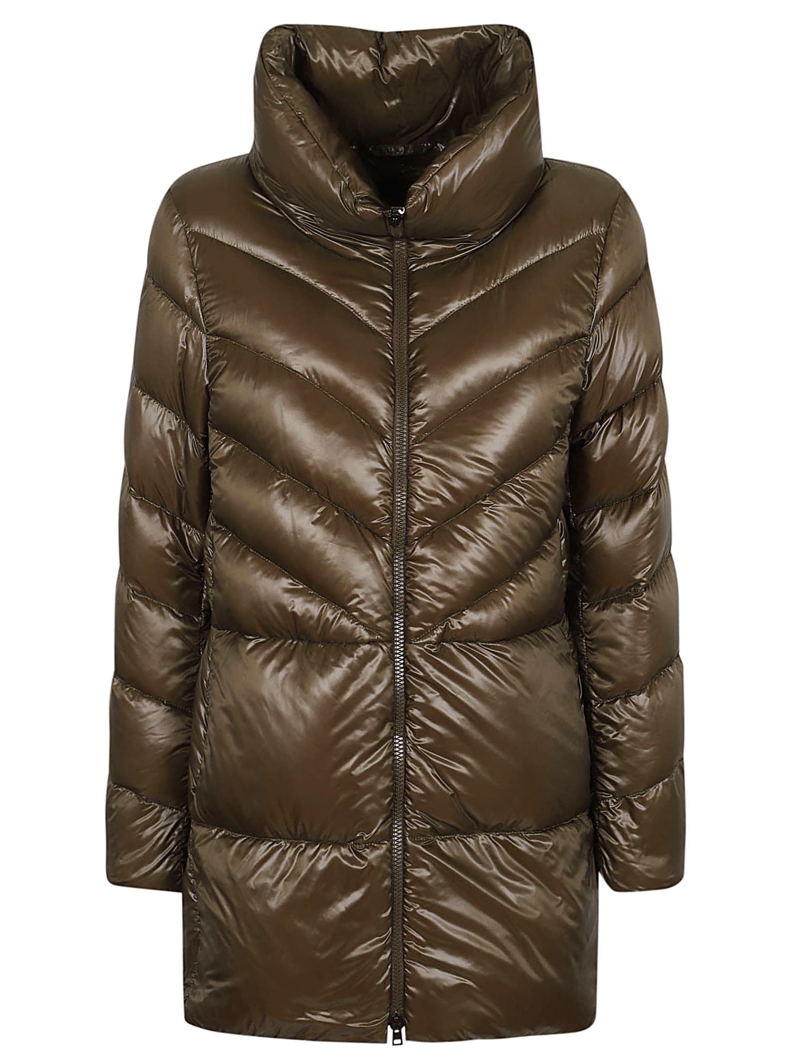 Shop Herno A-shape Down Jacket With V-shaped Quilts In Verde Militare