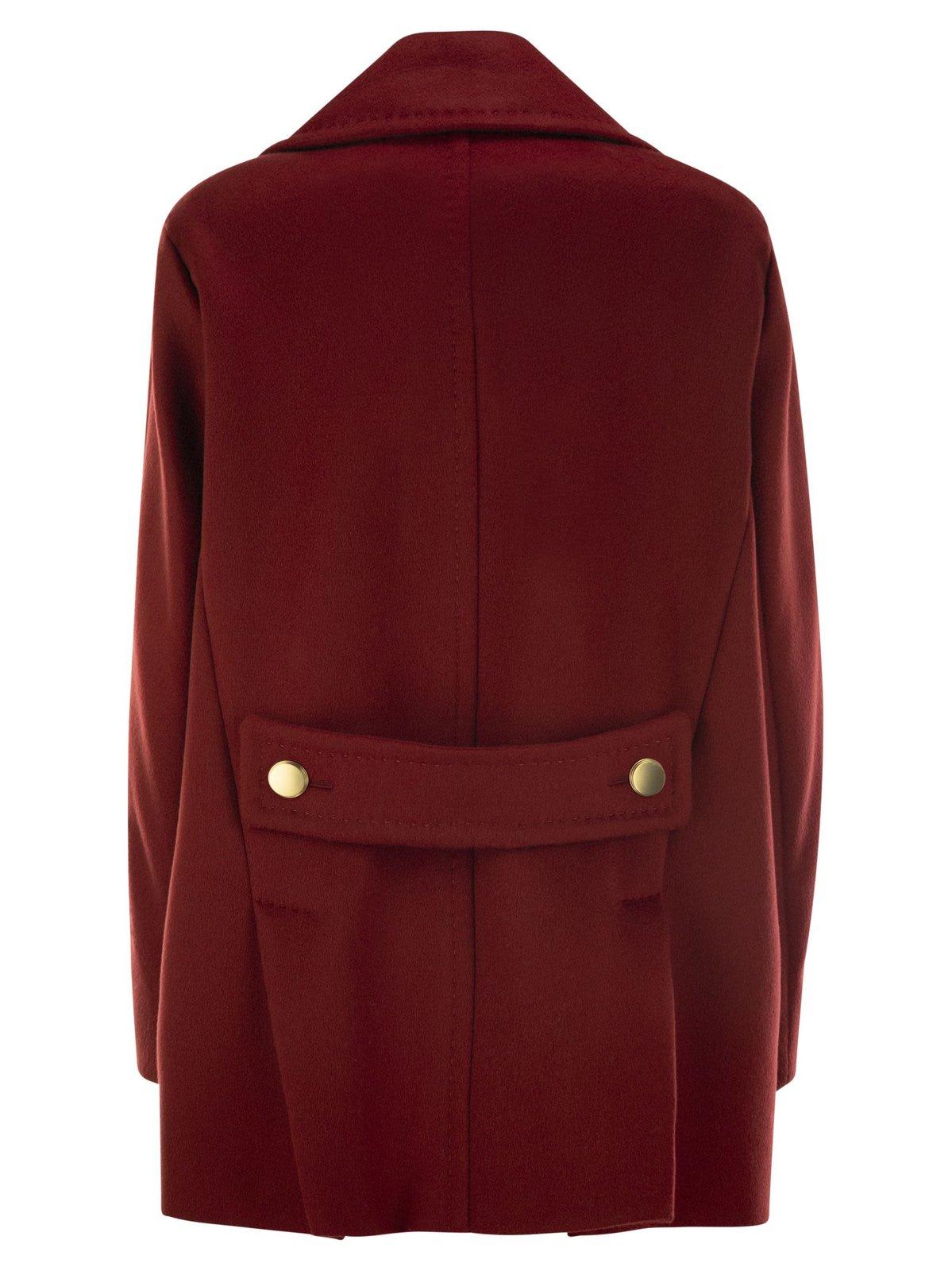 Shop Max Mara Double-breasted Long-sleeved Coat In Bordeaux