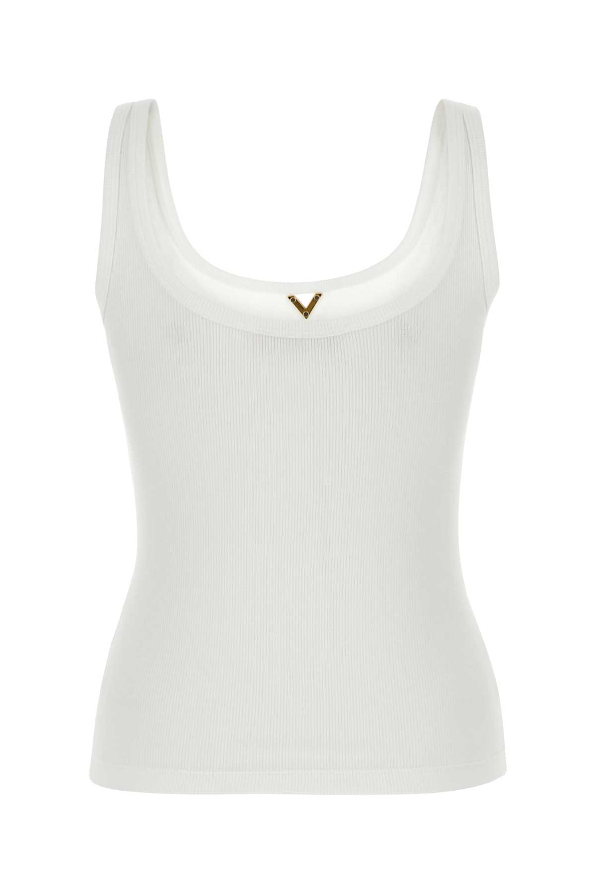 Shop Valentino White Stretch Cotton Tank Top In Bianco