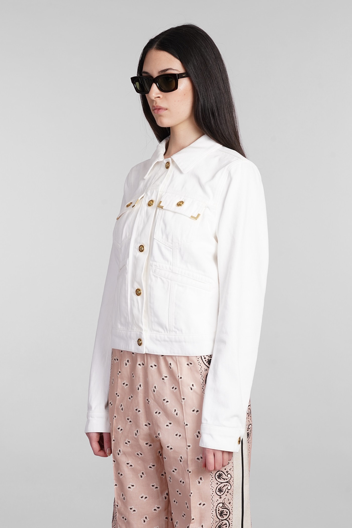 Shop Palm Angels Denim Jackets In White Cotton