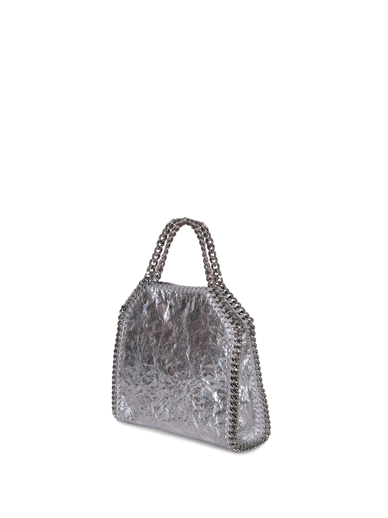 Shop Stella Mccartney Falabella Tiny Crackle Silver Bag In Metallic