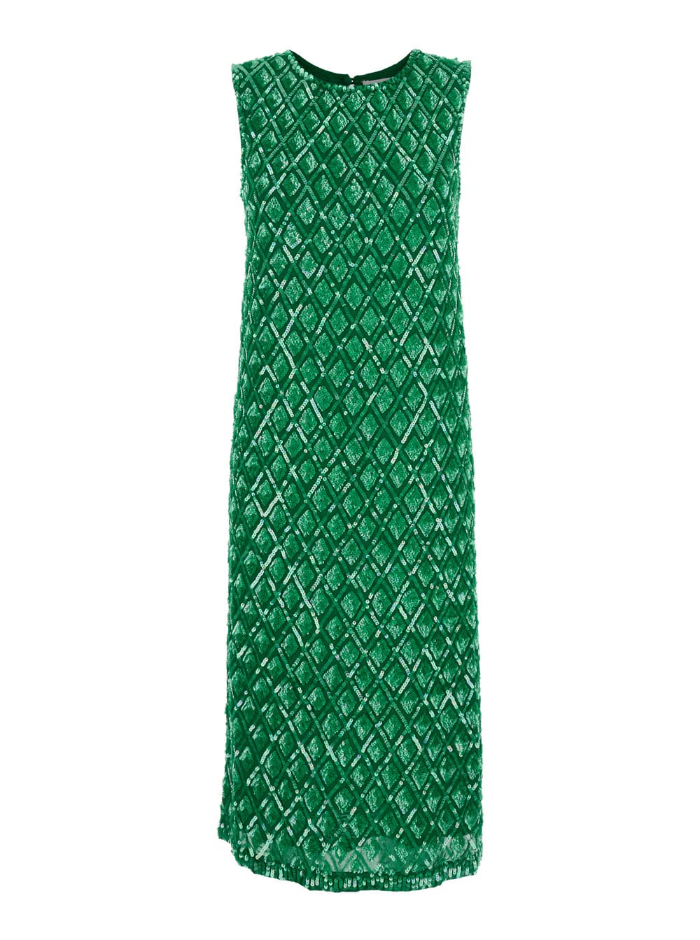 Parosh Green Long Dress With All-over Applied Sequins And Geometric Motif In Tech Fabric Woman