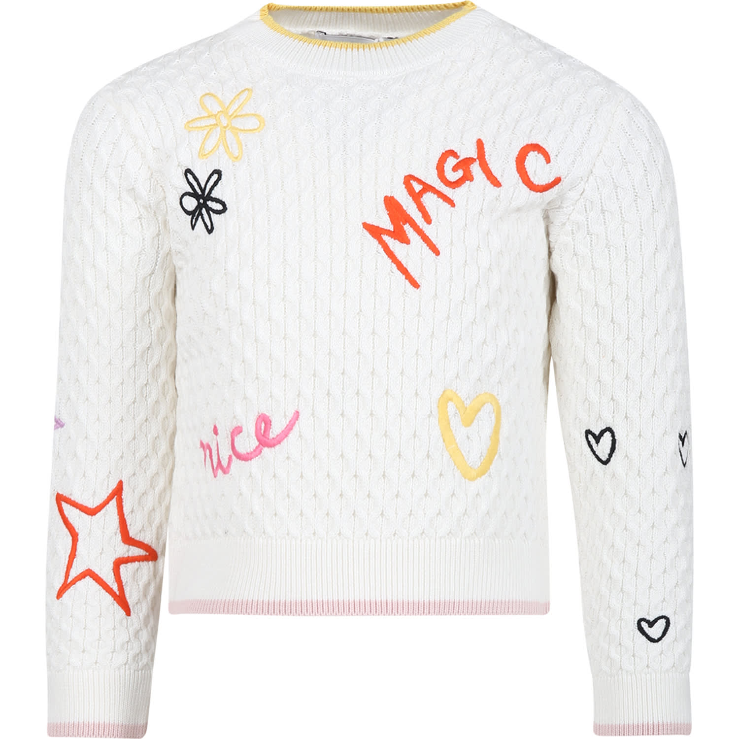 Stella Mccartney Kids' Ivory Sweater For Girl With Embroidery