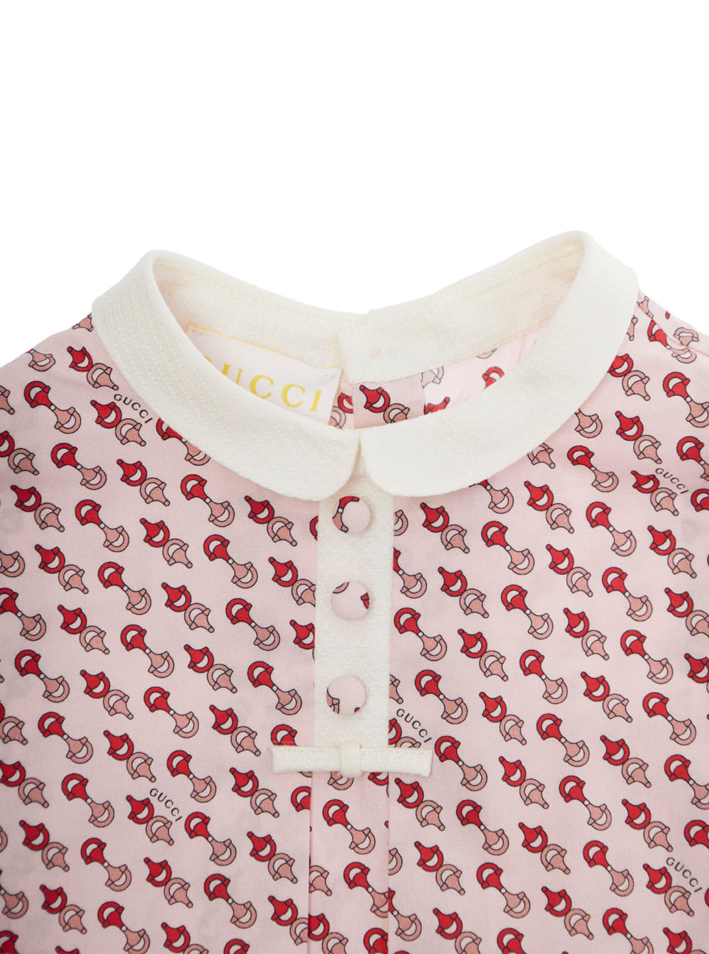 Gucci Multicolor Dress With Peter Pan Collar And All-over Micro Horsebit Print In Cotton Baby In Red