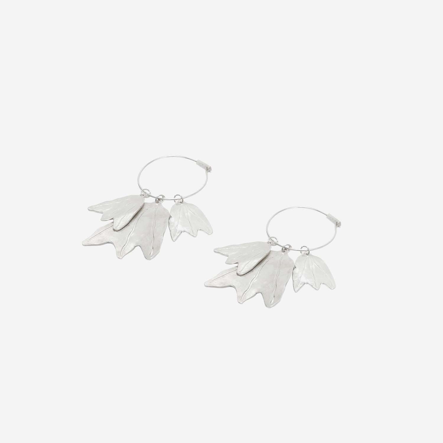 Shop Jil Sander Hoop Earrings With Leaf Charm In Silver