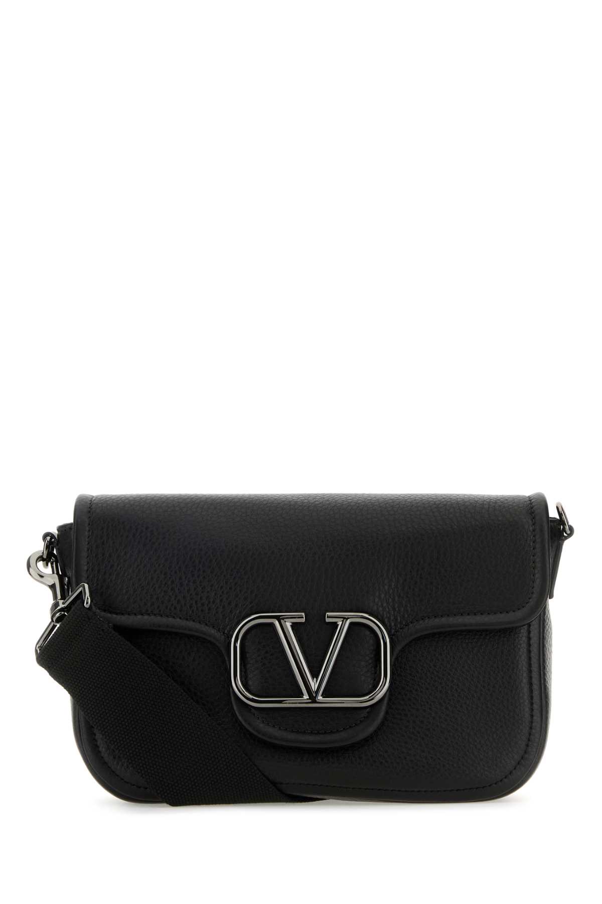 Black Leather Vlogo Crossbody Bag