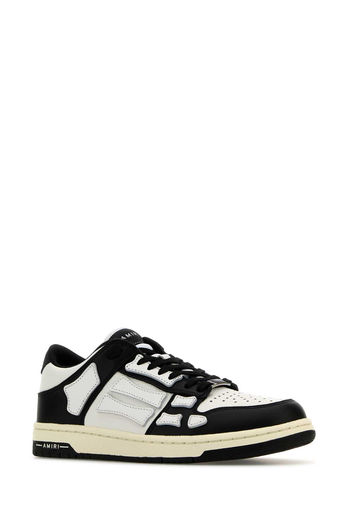 Shop Amiri Two-tone Leather Skel Sneakers In Blackwhite