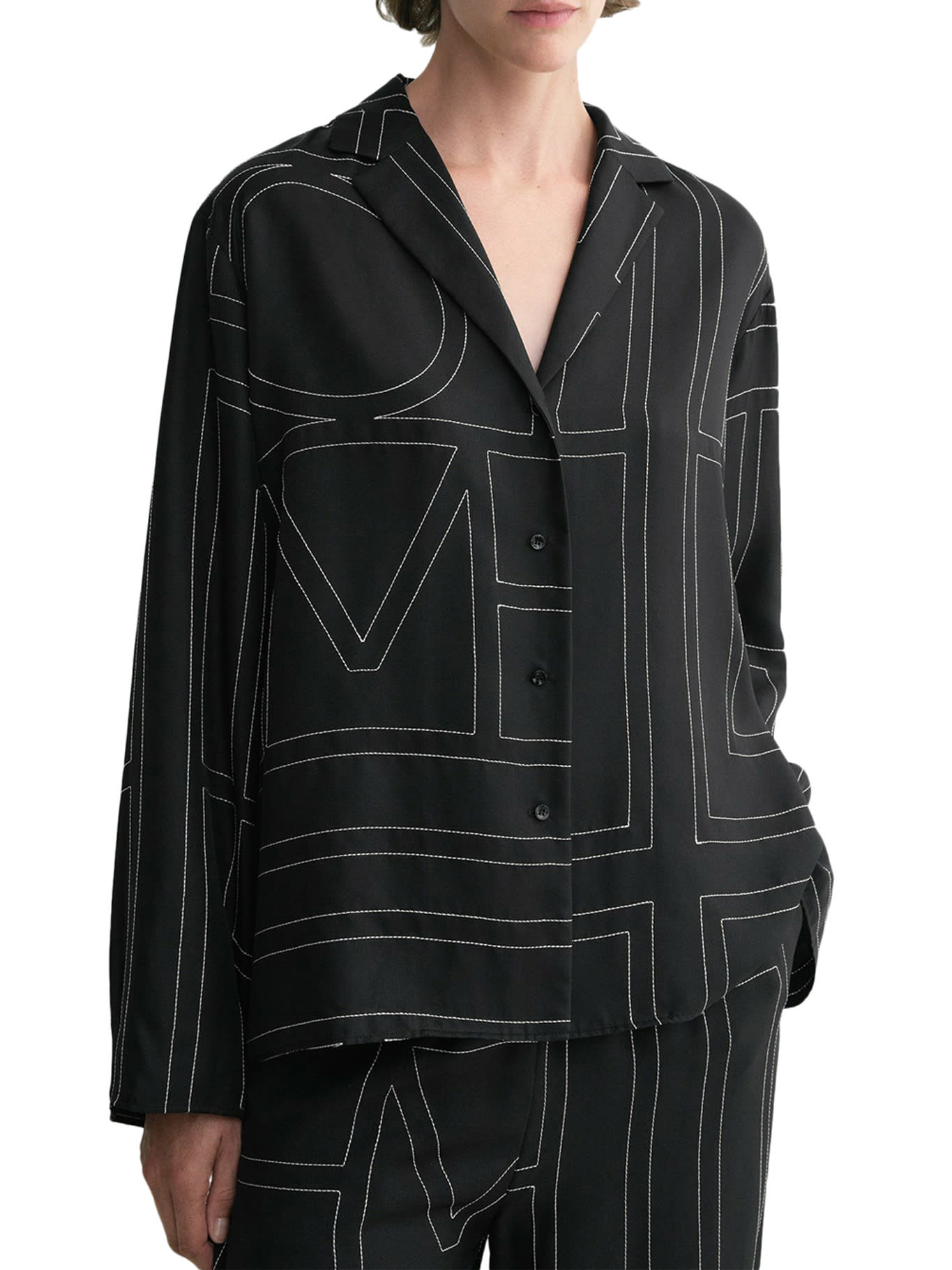 Shop Totême Silk Shirt With Monogram In Black