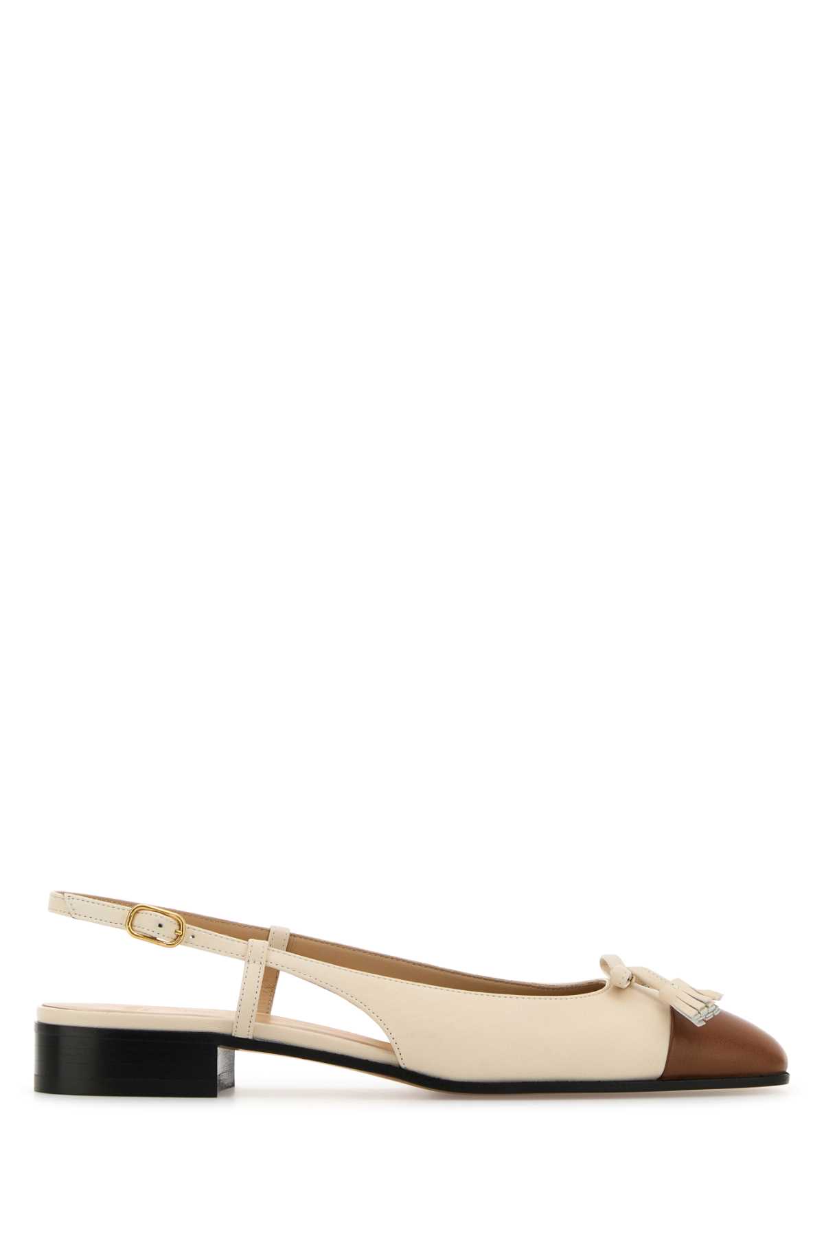 Valentino Two-tone Leather Valet Du Roe Ballerinas In Neutral