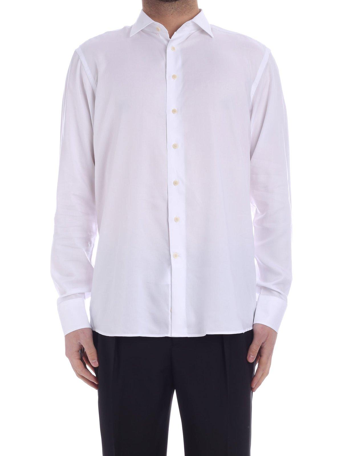 Shop Etro Buttoned-up Long-sleeved Shirt In Bianco