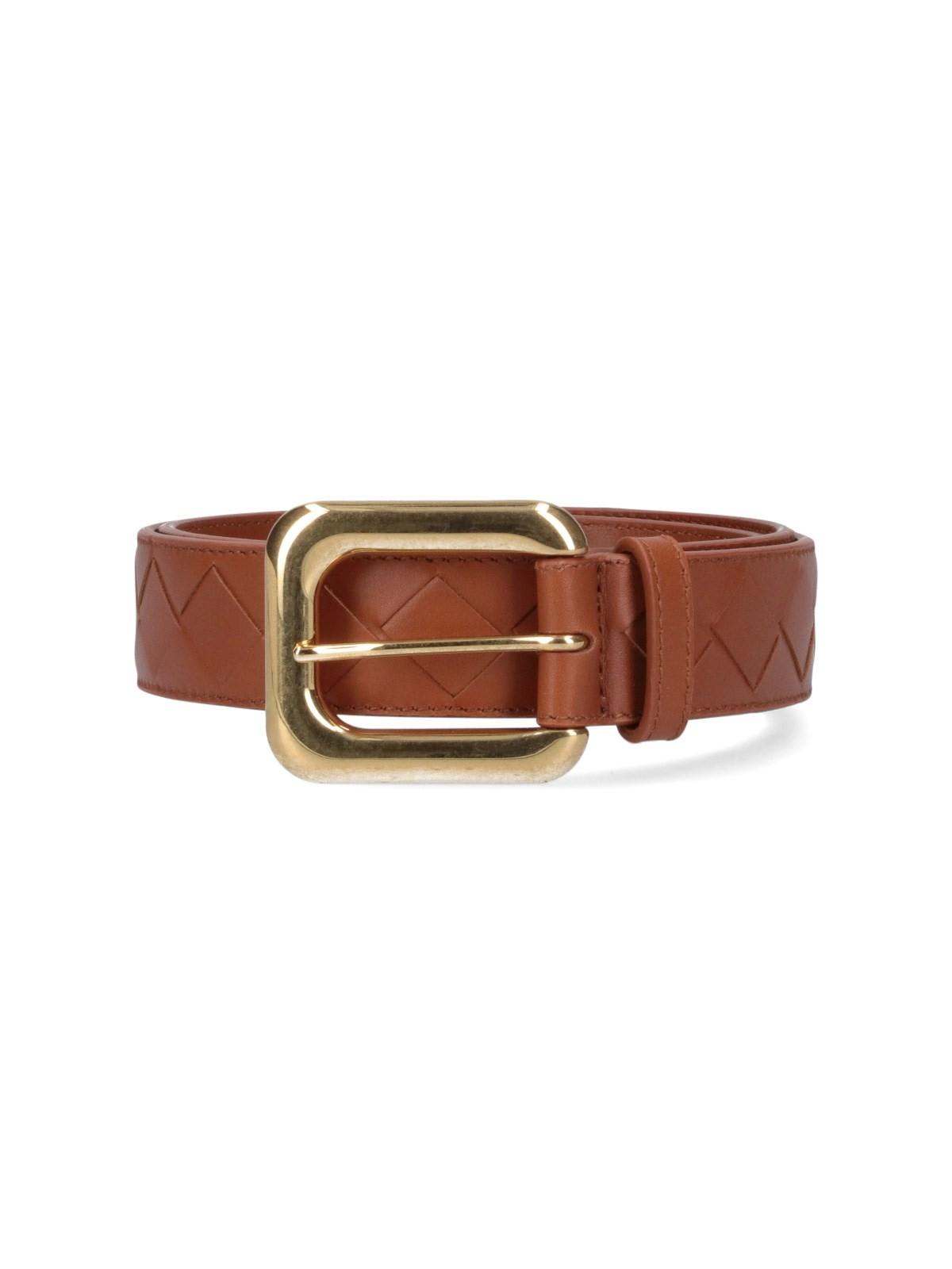 Bottega Veneta Intrecciato 15 Belt In Wood M Brass