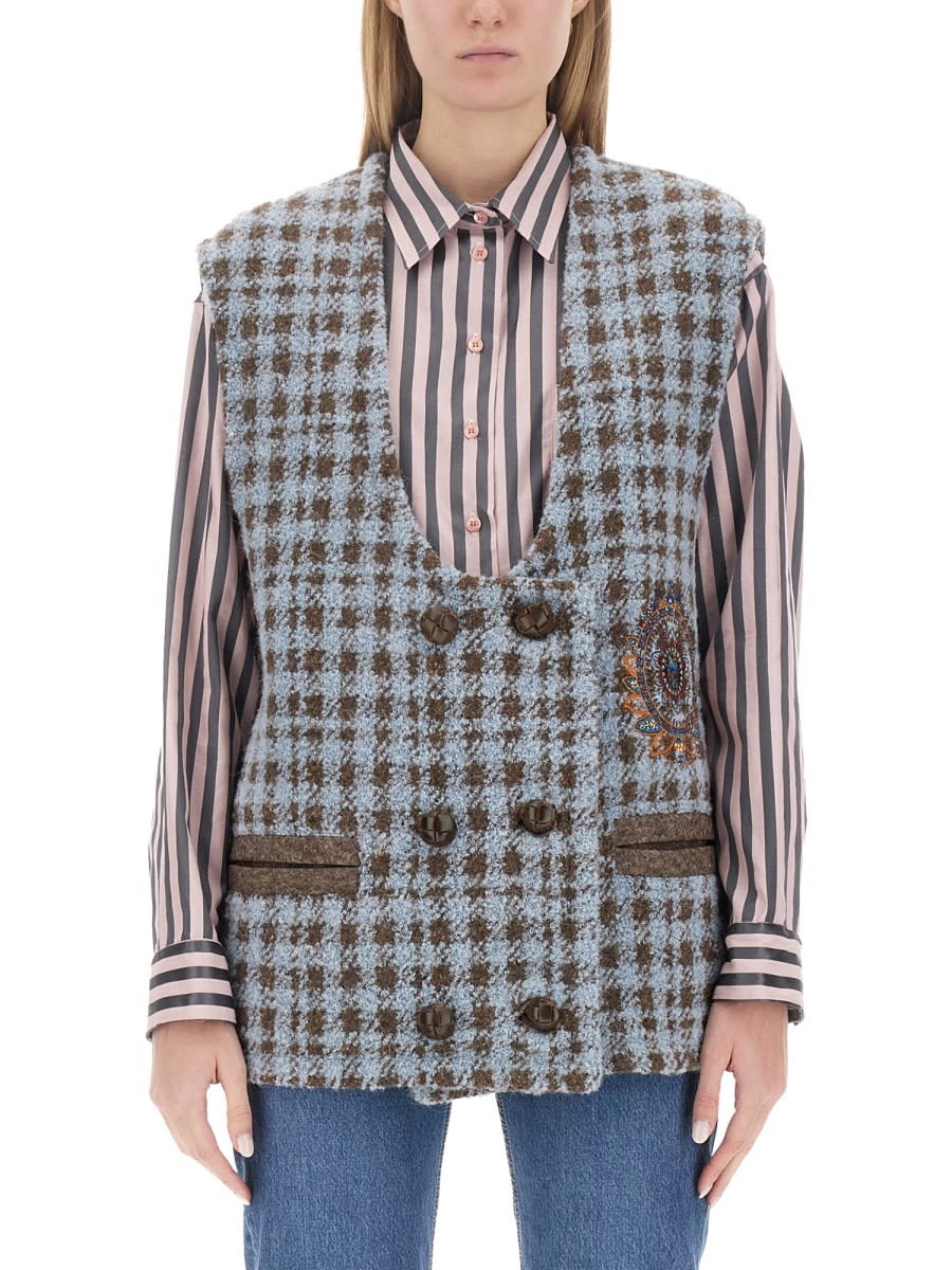 Shop Etro Houndstooth Over Vest In Multicolour