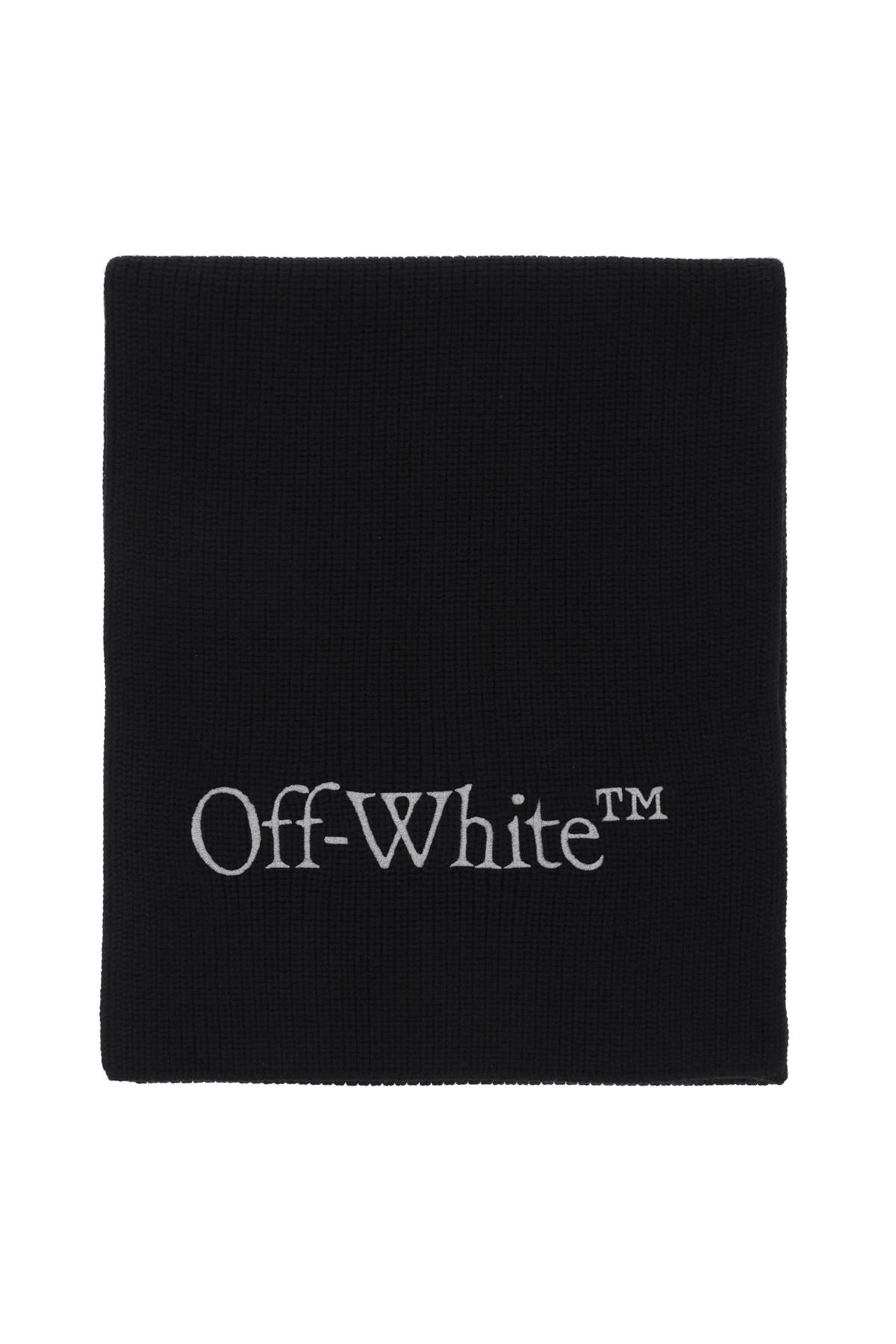 Off-white Wool Scarf With Logo Embroidery In Black Silver (black)