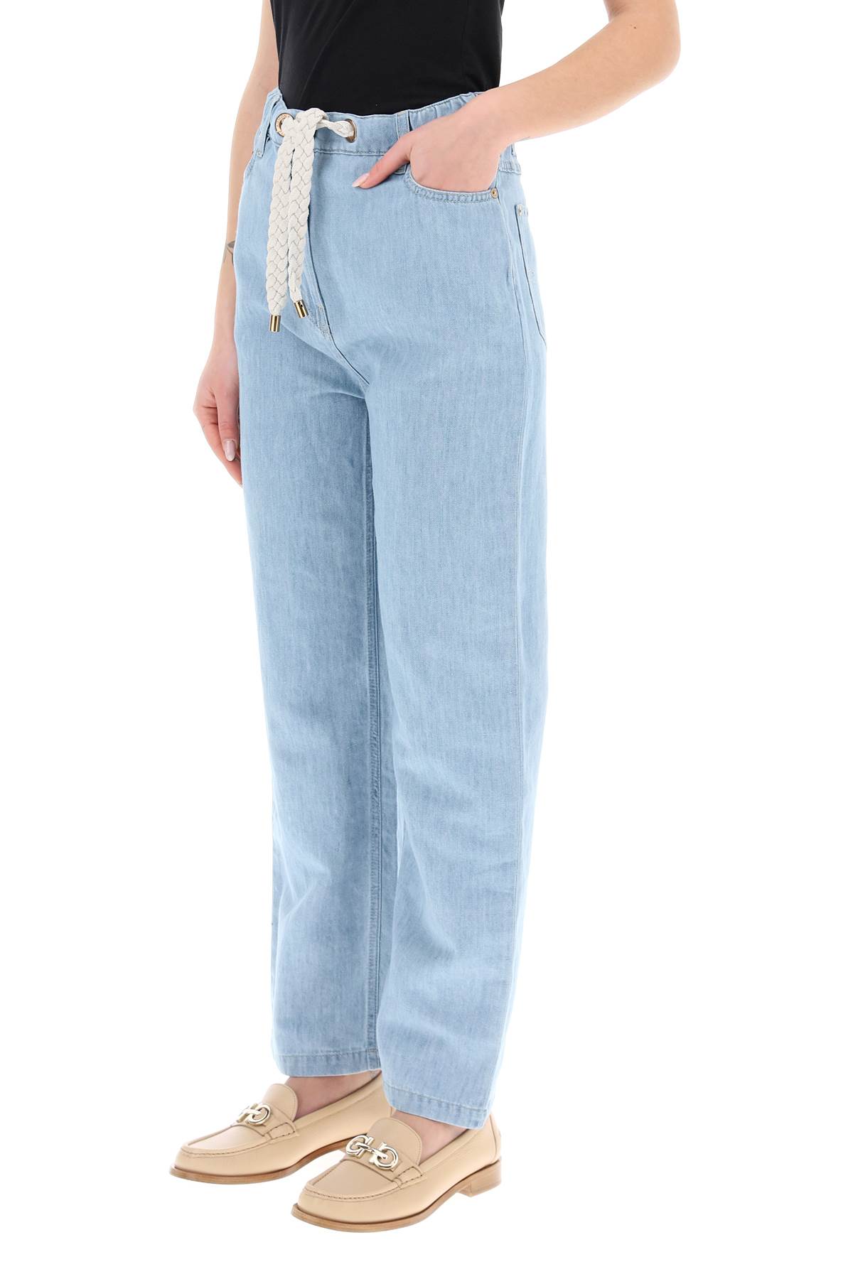 Shop Agnona Drawstring Jeans In Light Denim In Bleached (light Blue)