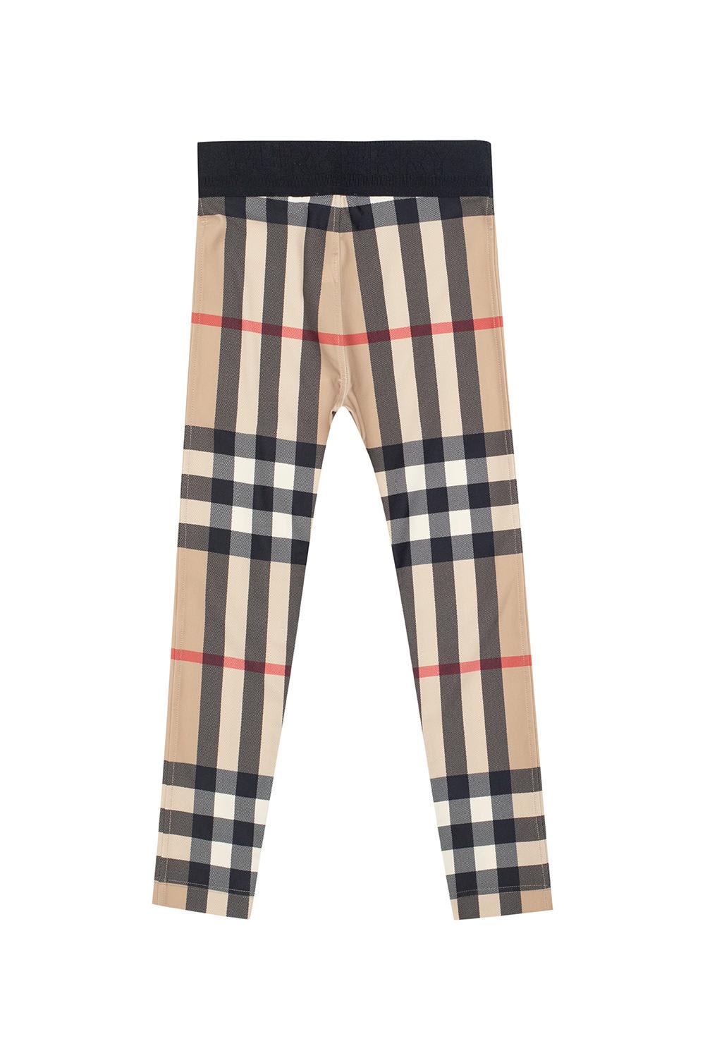 Shop Burberry Checked Leggings In Archive Beige