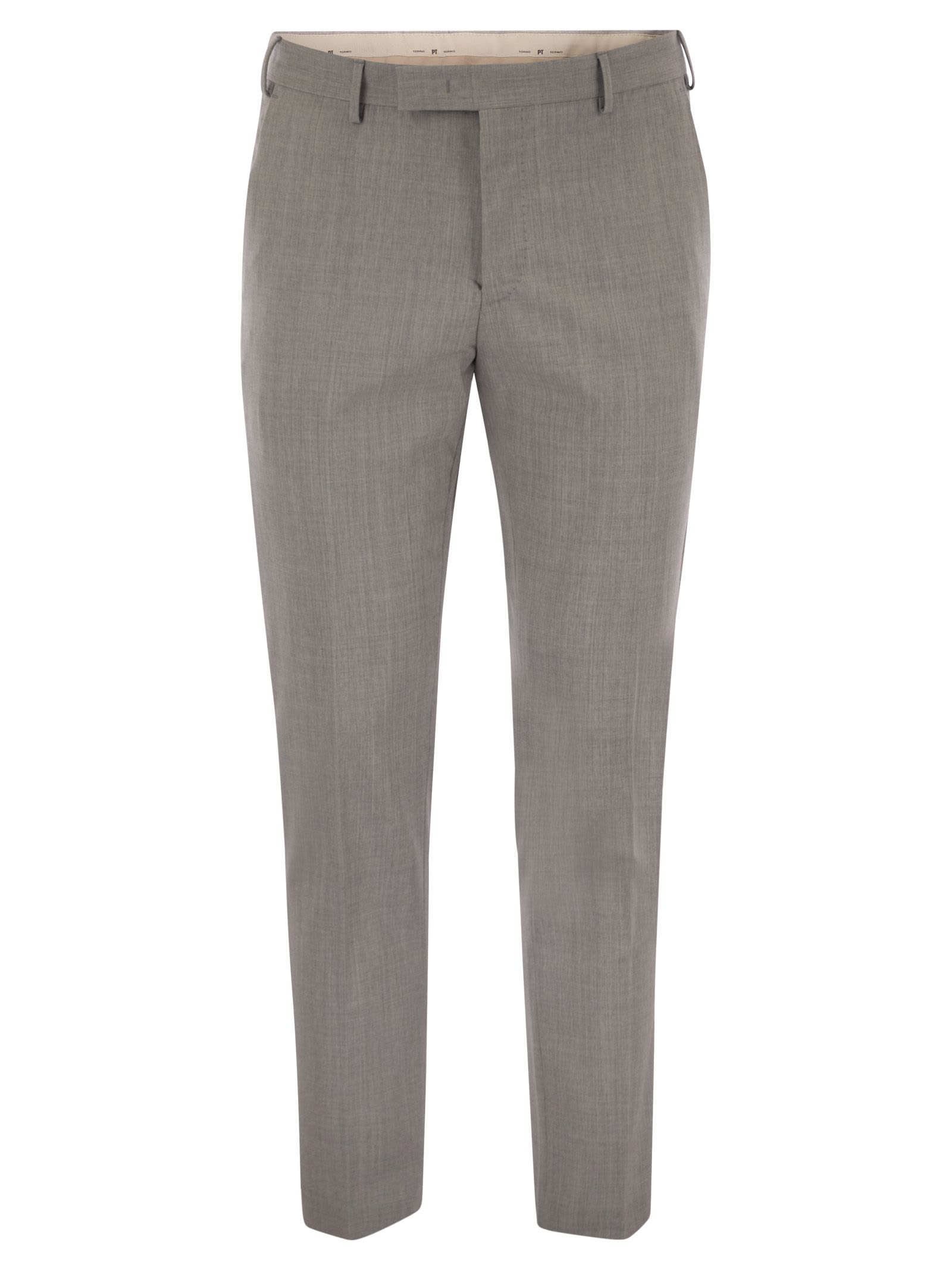 Pt Torino Dieci Stretch Virgin Wool Trousers In Gray