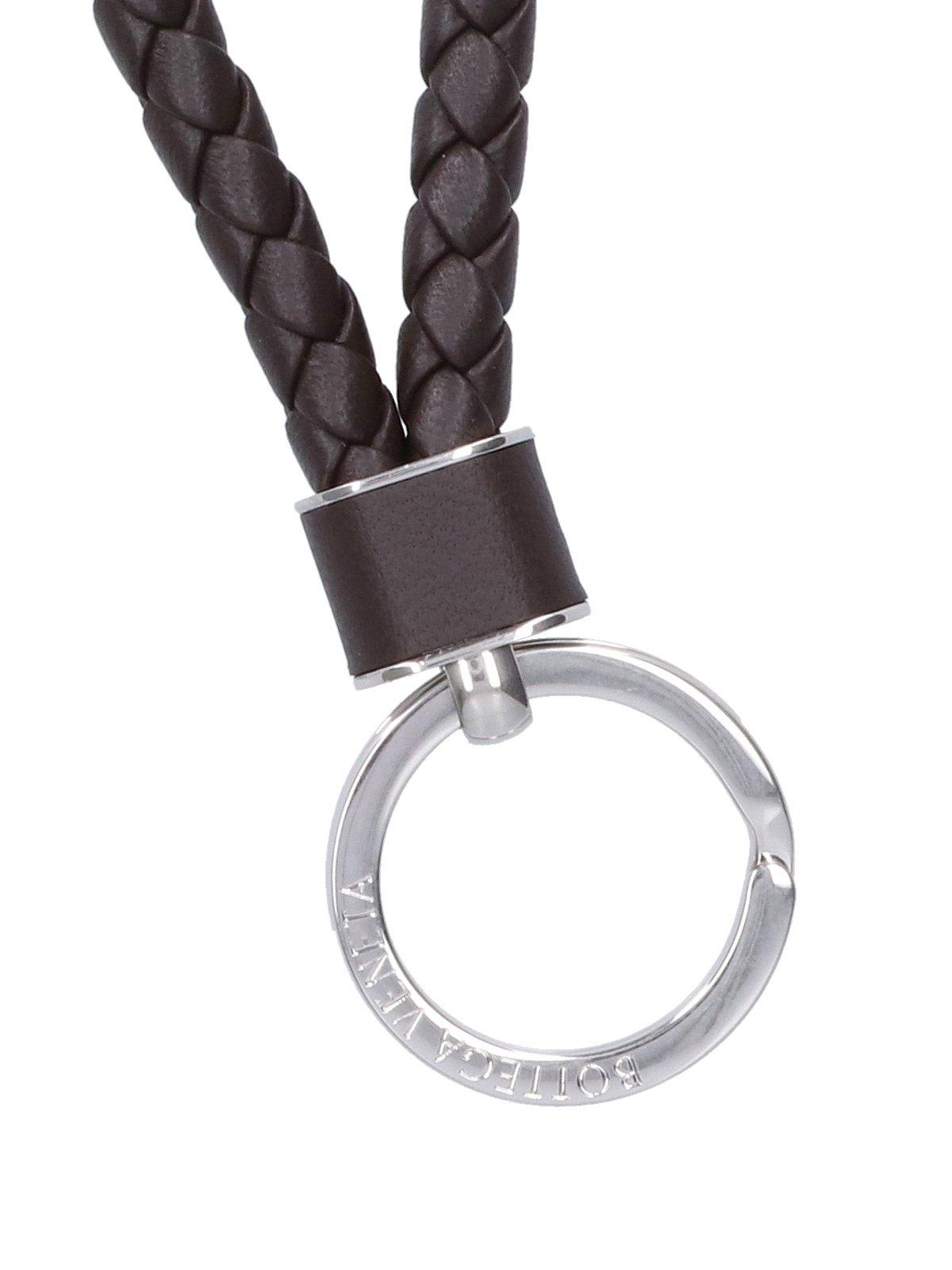 Bottega Veneta Intreccio Key Ring In Brown