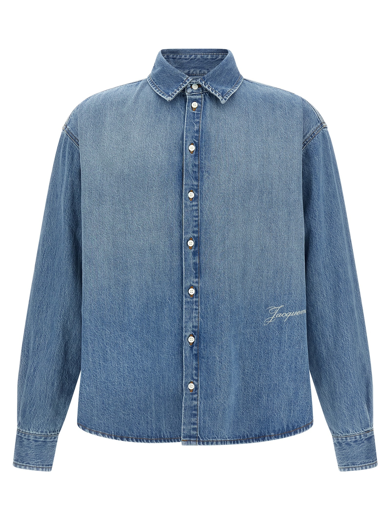 Jacquemus La Chemise De-nimes Simon With Embroidered Logo Clothing In Blue