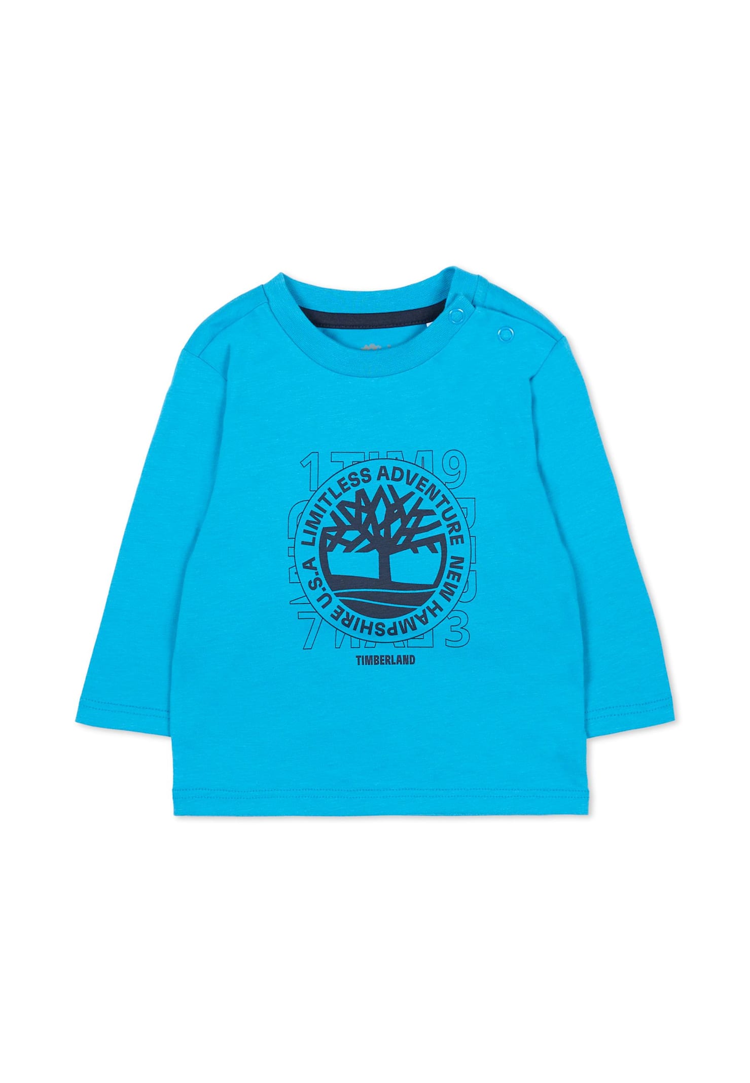 Timberland Light Blue T-shirt For Baby Boy With Tree Print In Blue