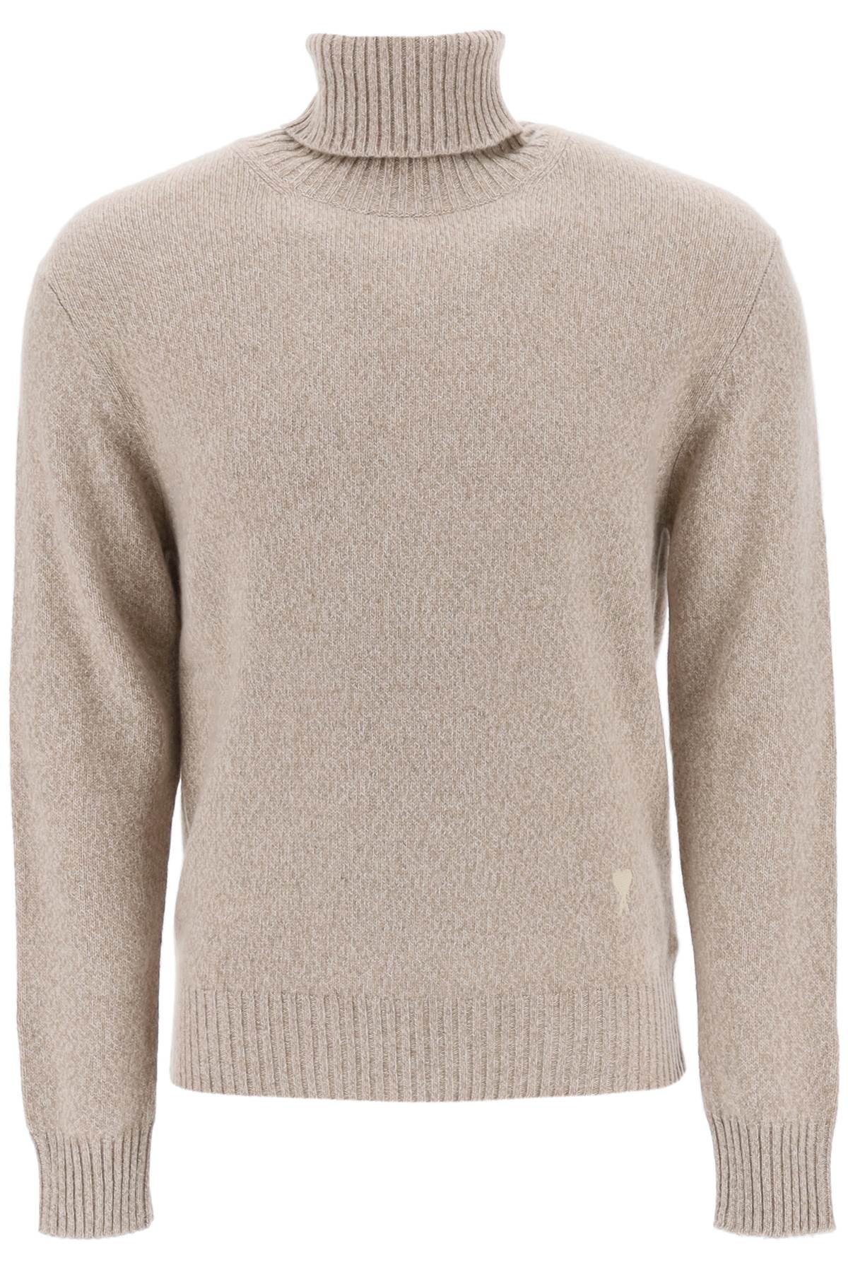 Shop Ami Alexandre Mattiussi Melange-effect Cashmere Turtleneck Sweater In Champagne (beige)