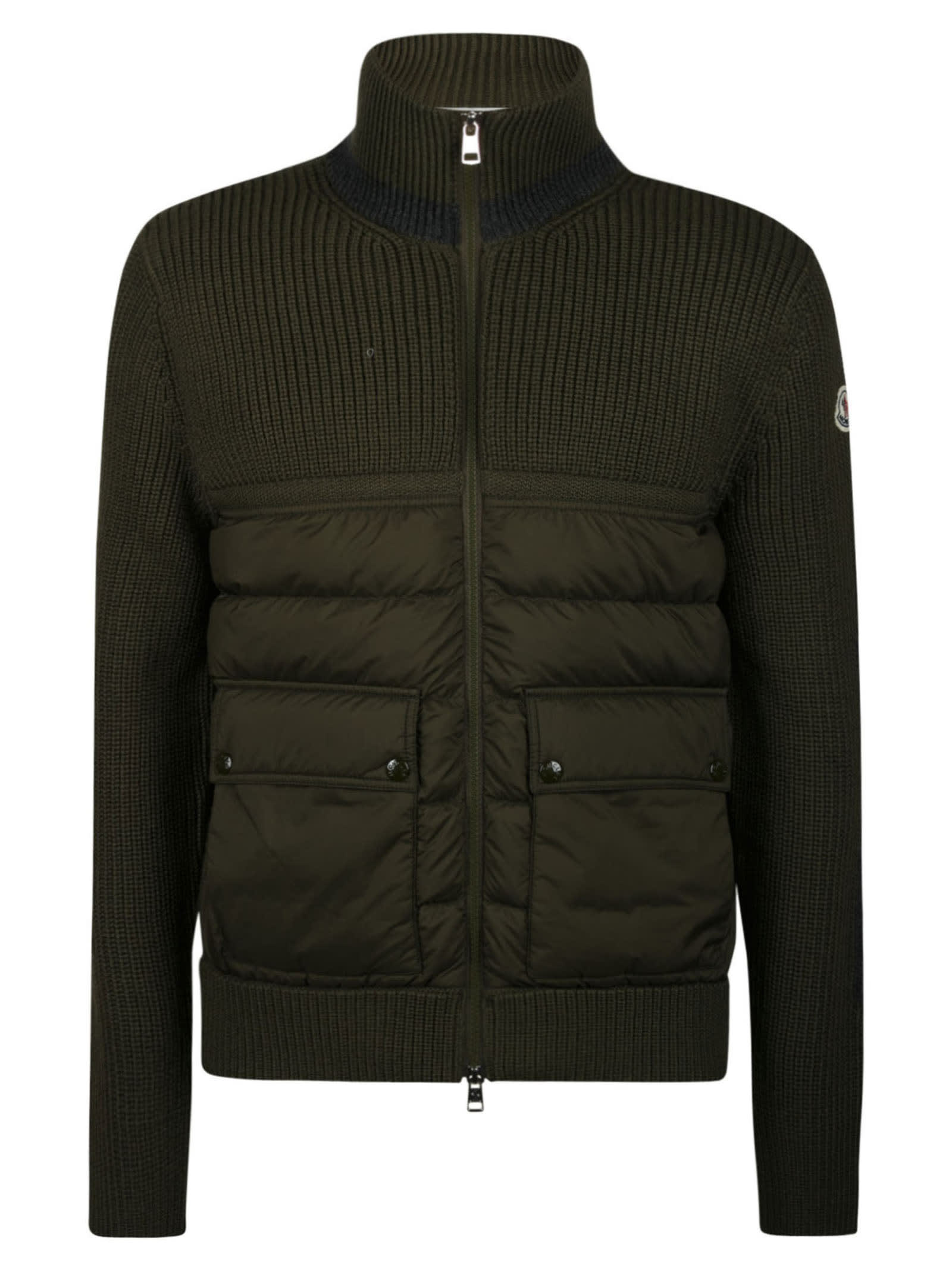 Moncler Logo Patched Turtleneck Rib Knit Zipped Pullover