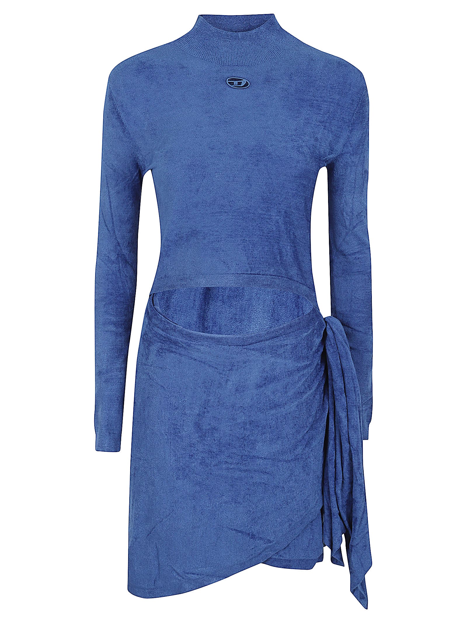 Diesel Chenille-effect Mini Dress With Sarong-style Skirt In Blue
