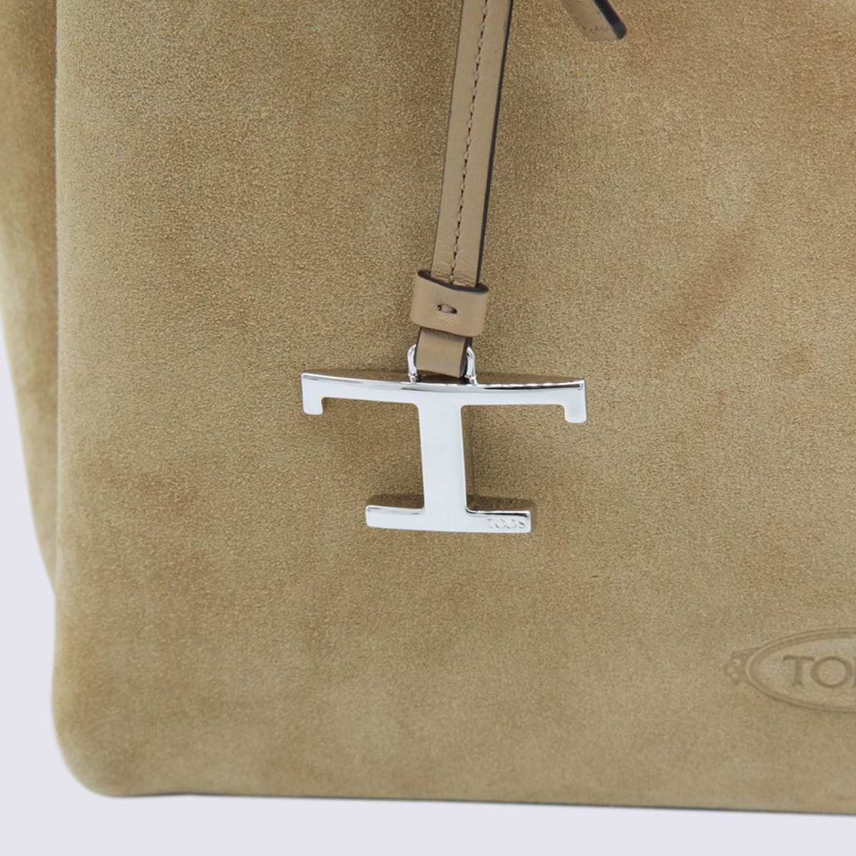 Tod's Beige Suede Leather Top Handle Bag In White