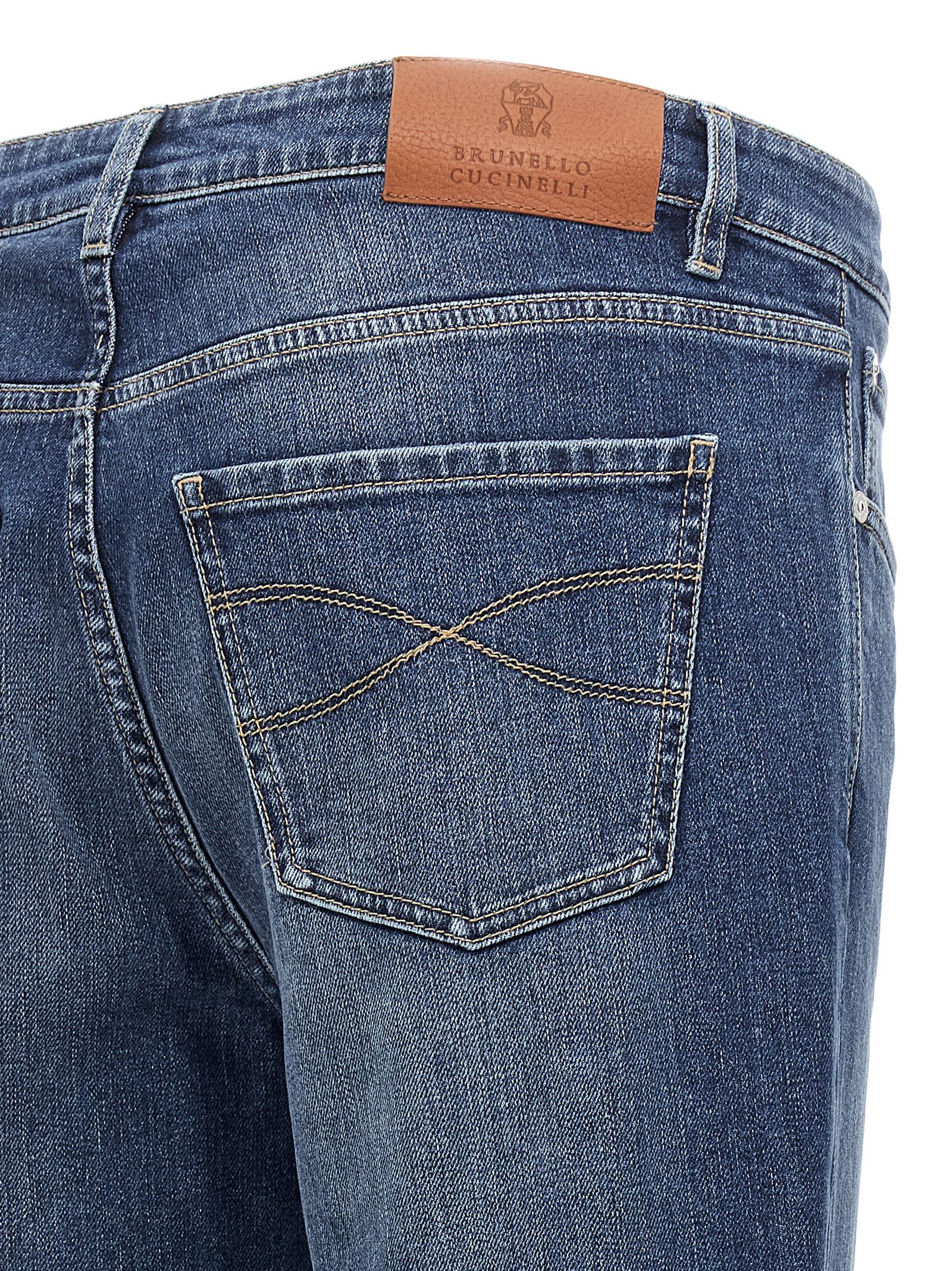 Shop Brunello Cucinelli Logo Embroidery Stretch Jeans In Blue