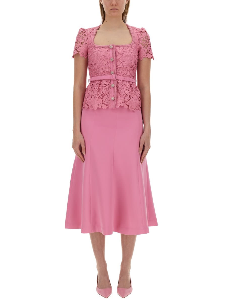 Shop Self-portrait Tailored Lace Midi Dress In Pink