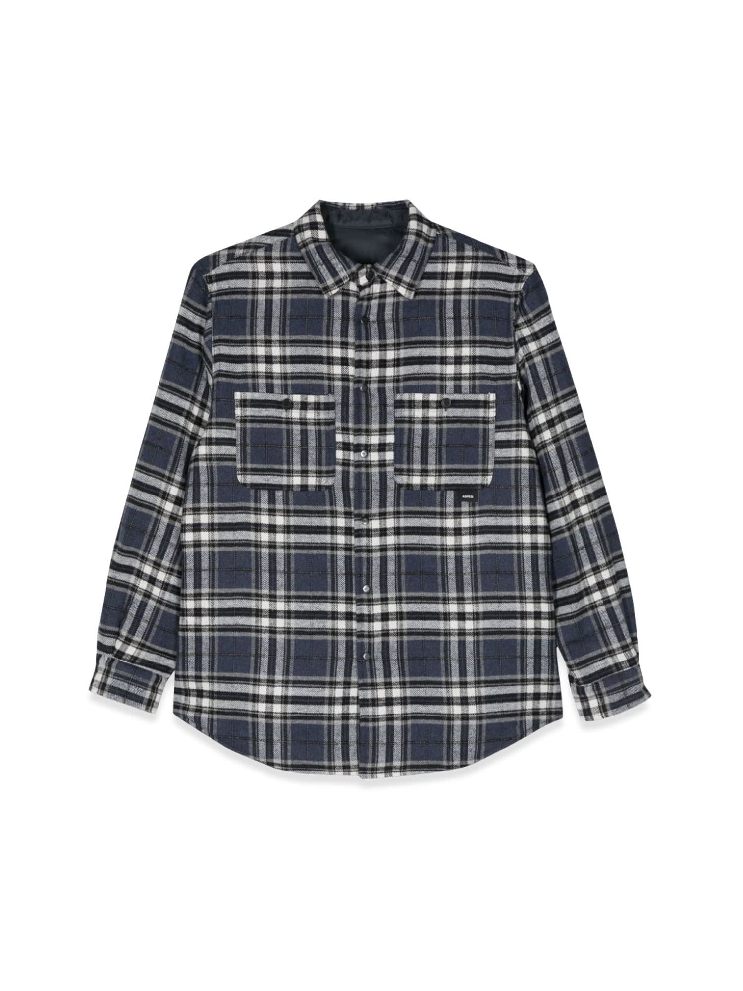 Aspesi Blue Overshirt With Check Pattern In Denim