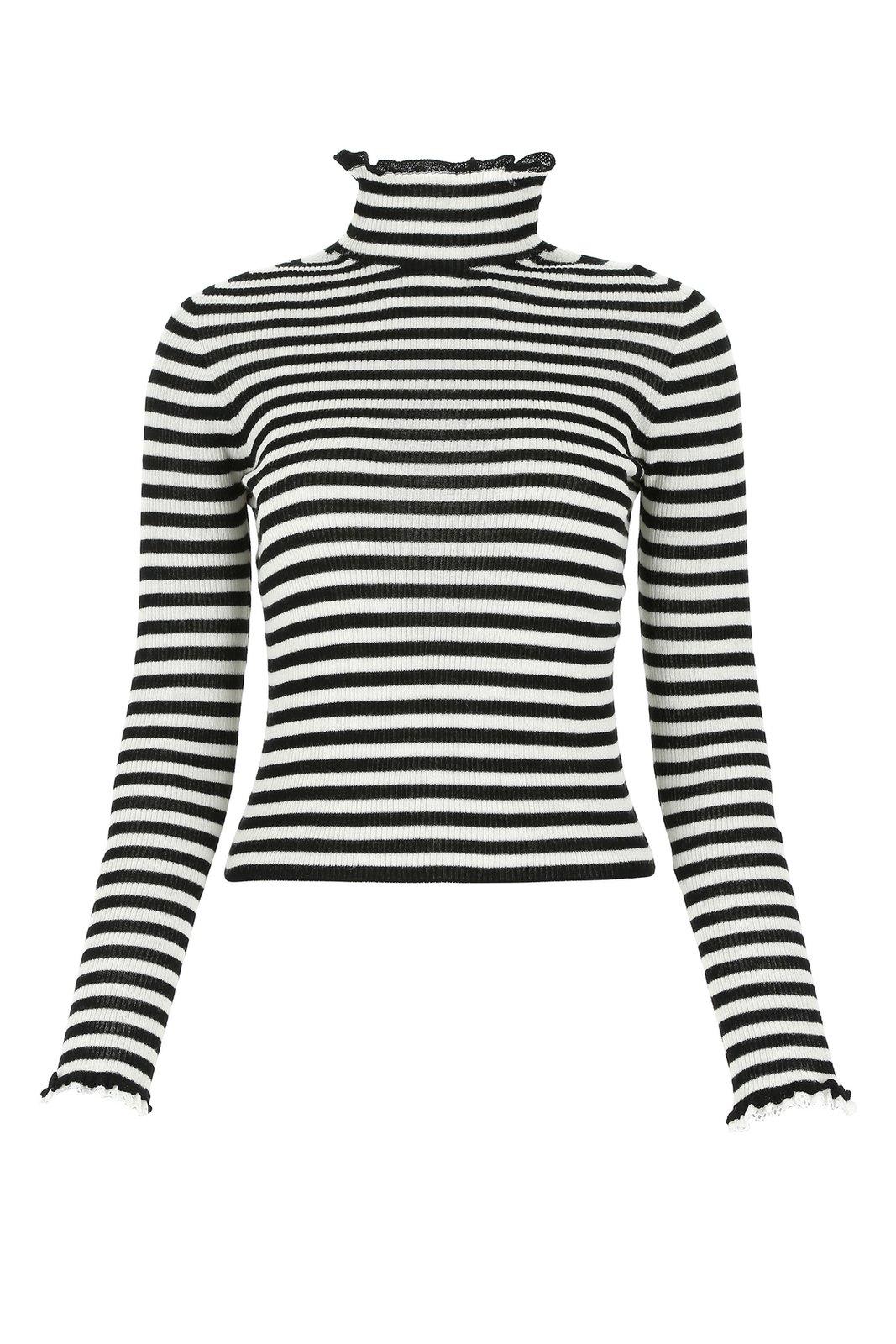 Ruffled Turtleneck Striped Jumper