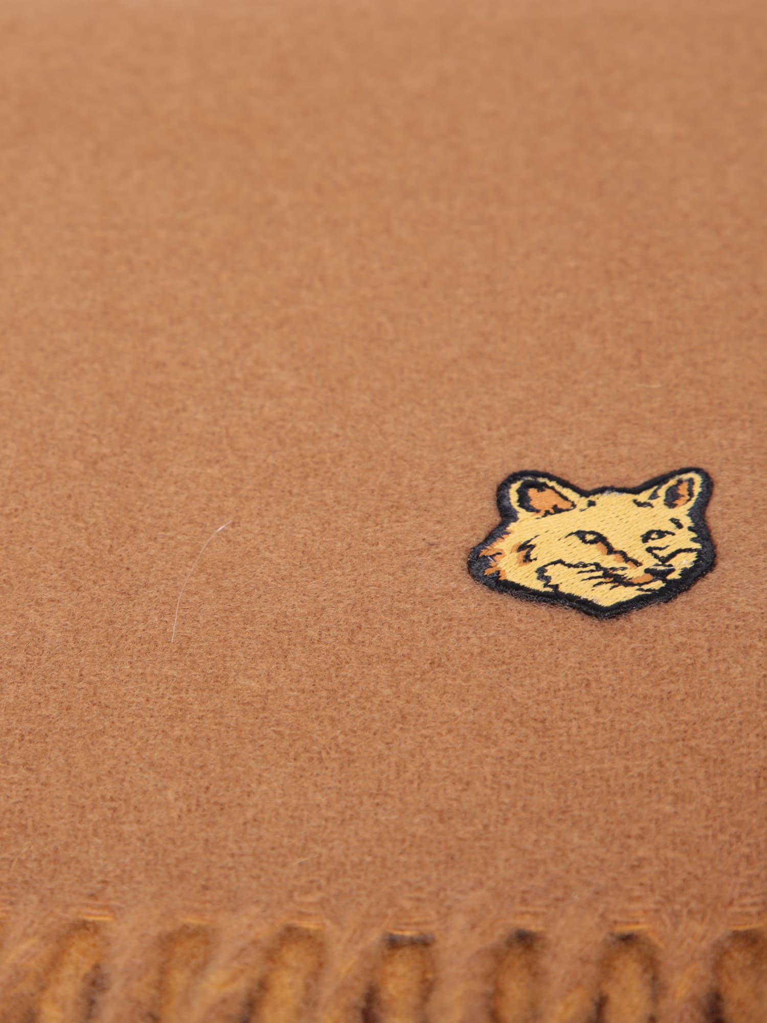 Maison Kitsuné Fox Head Scarf In Camel In Brown