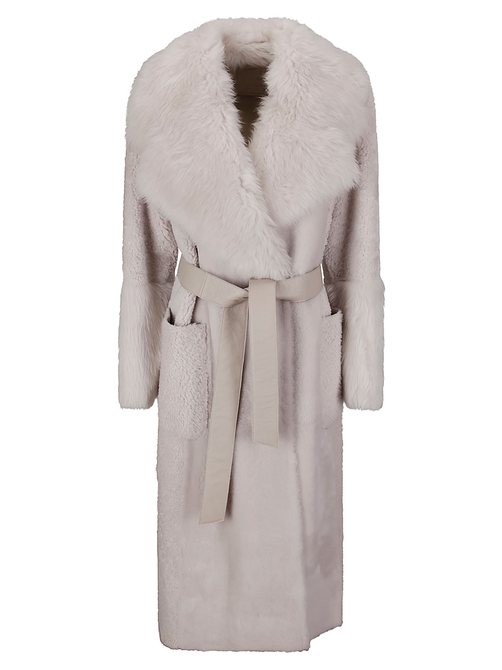 Desa 1972 Shearling Belted Coat In Gray