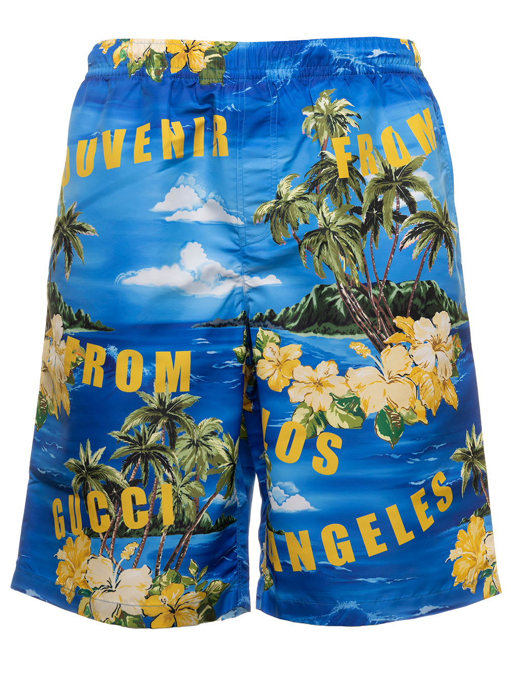 Light-blue Swim Shorts With All-over Graphic Print In Nylon Man
