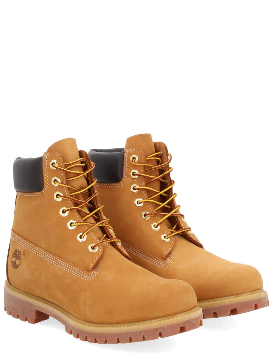 Timberland Laced Ankle Boot With Logo In Yellow