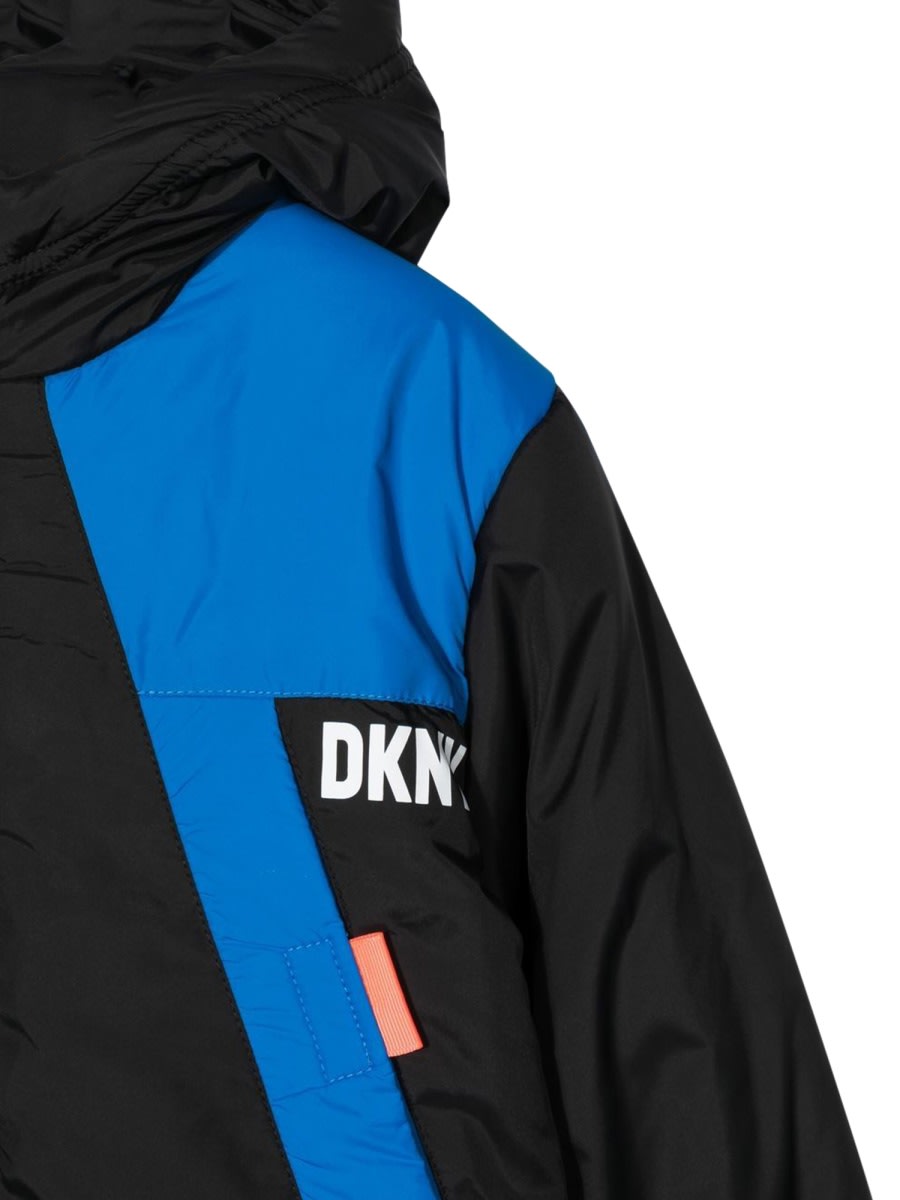 Shop Dkny Two-tone Down Jacket With Hood In Black