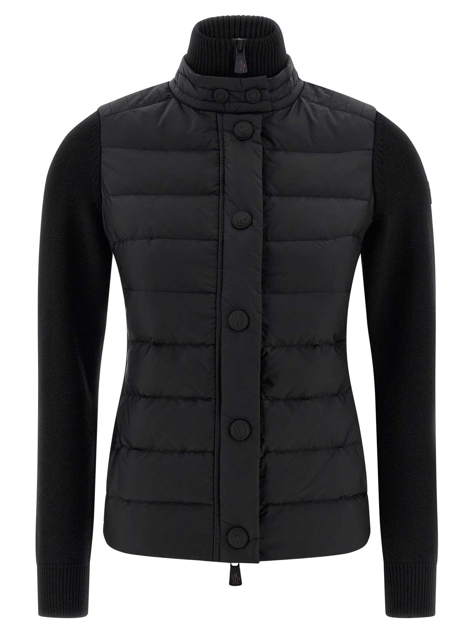 Moncler Quilted Cardigan Featuring Ribbed Collar And Cuffs In Black