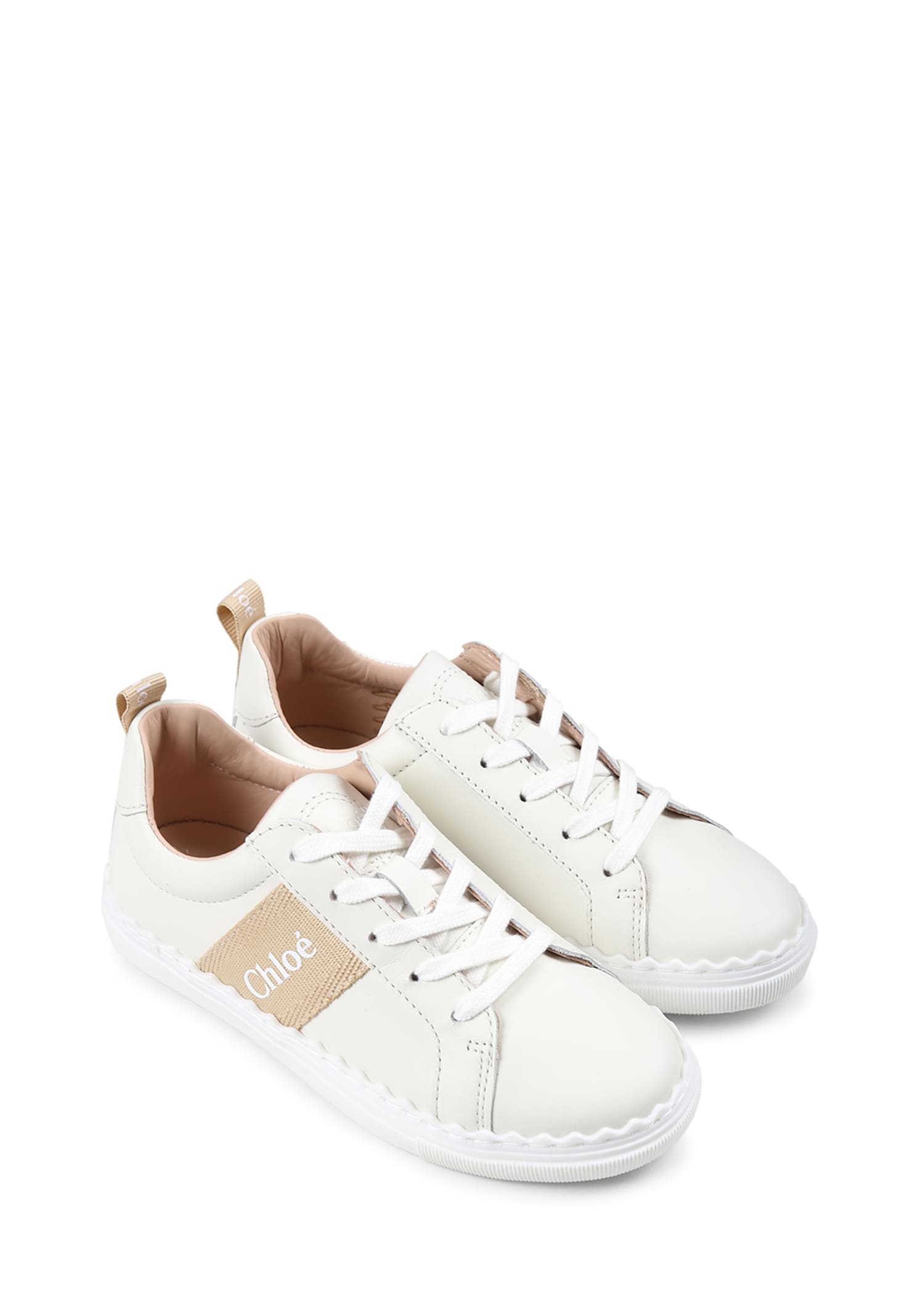 Shop Chloé Ivory Sneakers For Girl With Logo