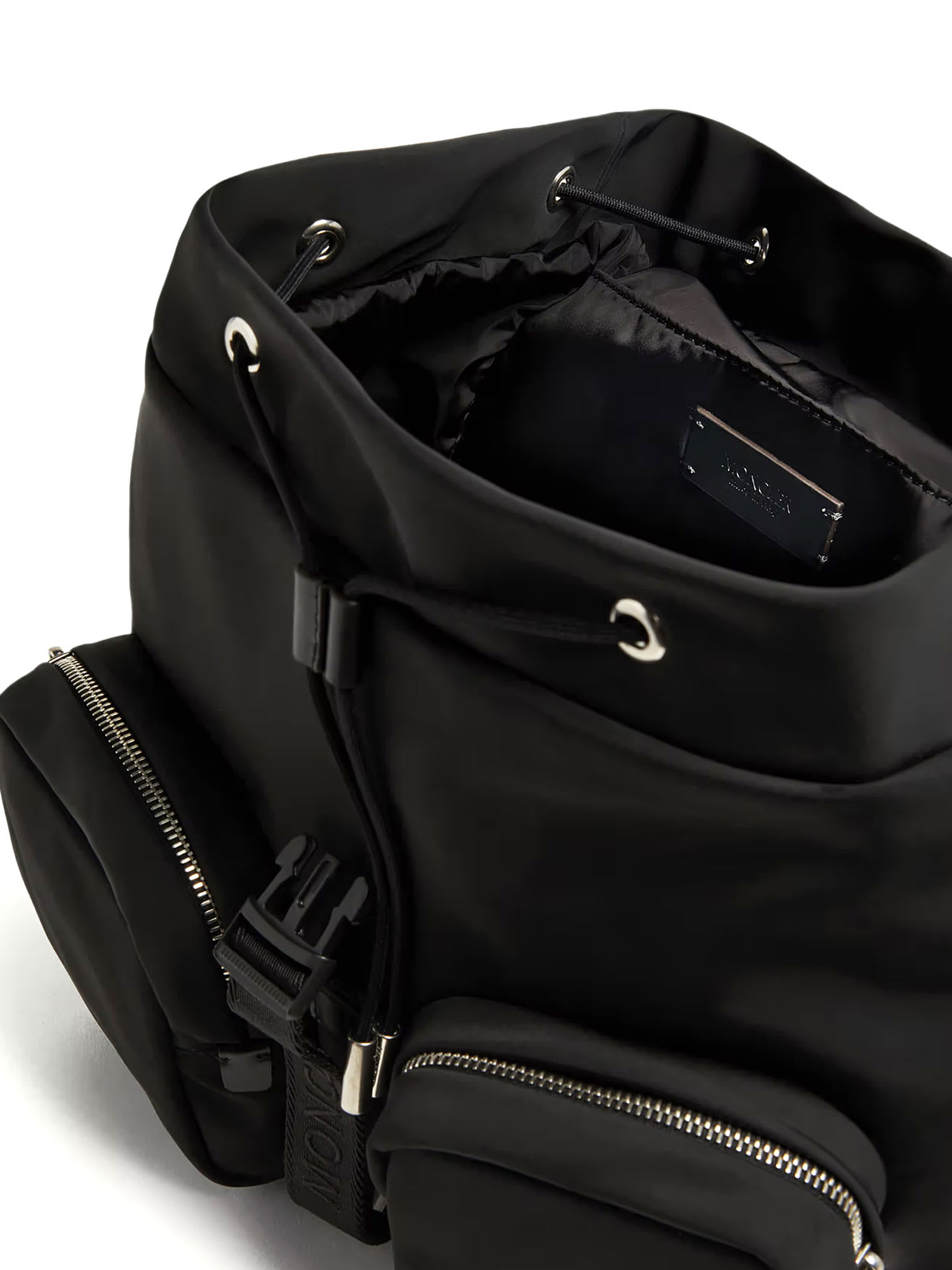 Moncler Black Leather-trimmed Backpack With Multiple Zip Pockets In Black