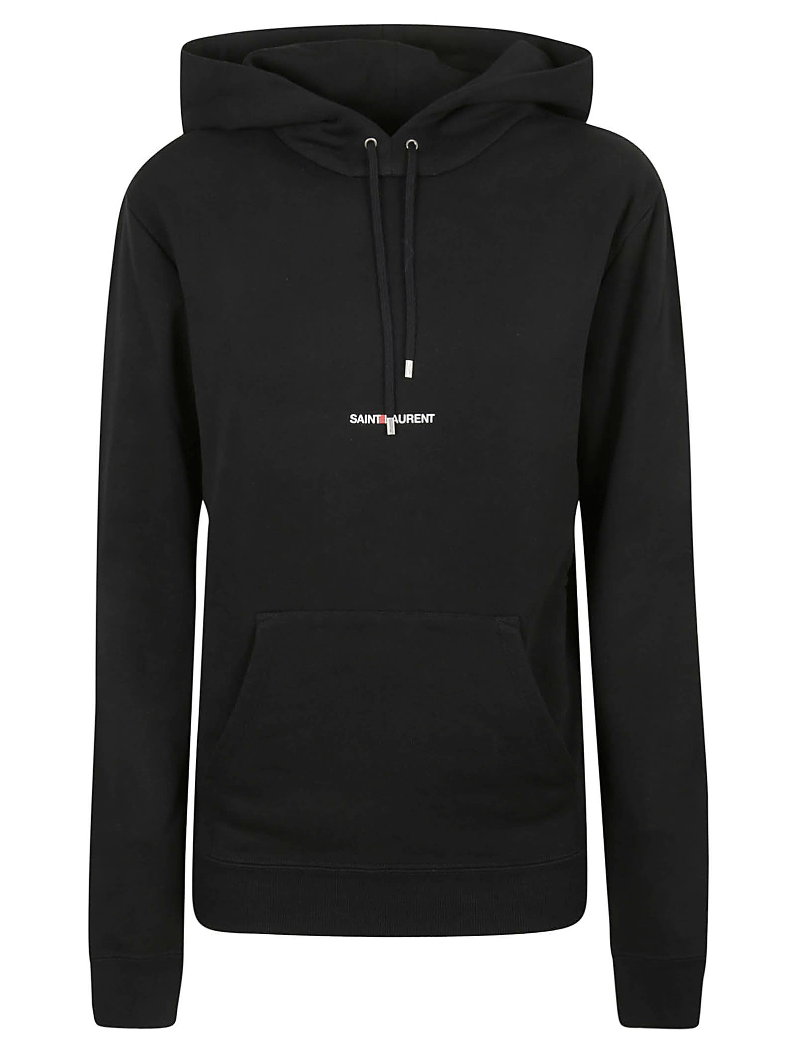 Shop Saint Laurent Regular Fit Logo Hoodie In Black/white