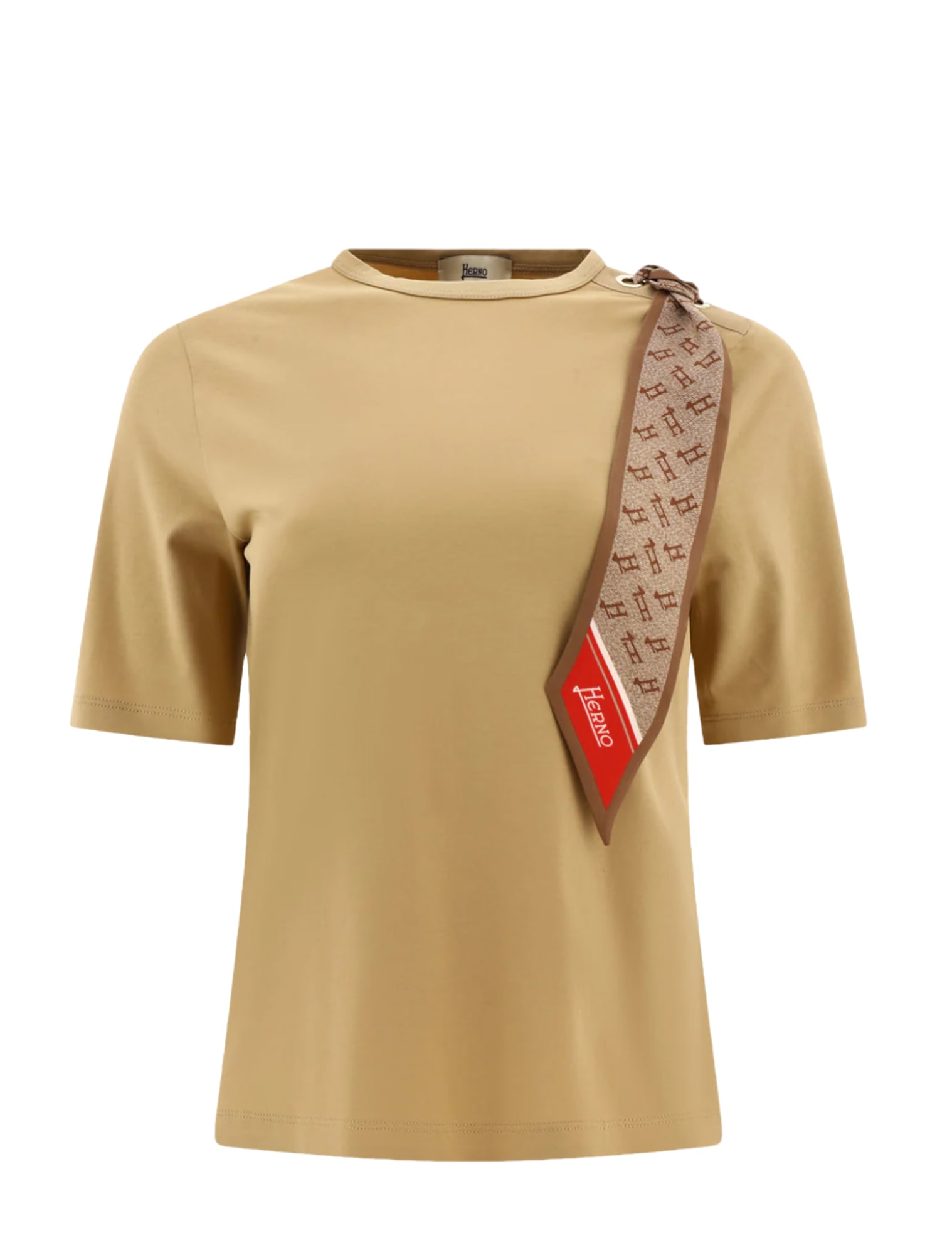 Shop Herno T-shirt With Cotton Scarf In Sabbia