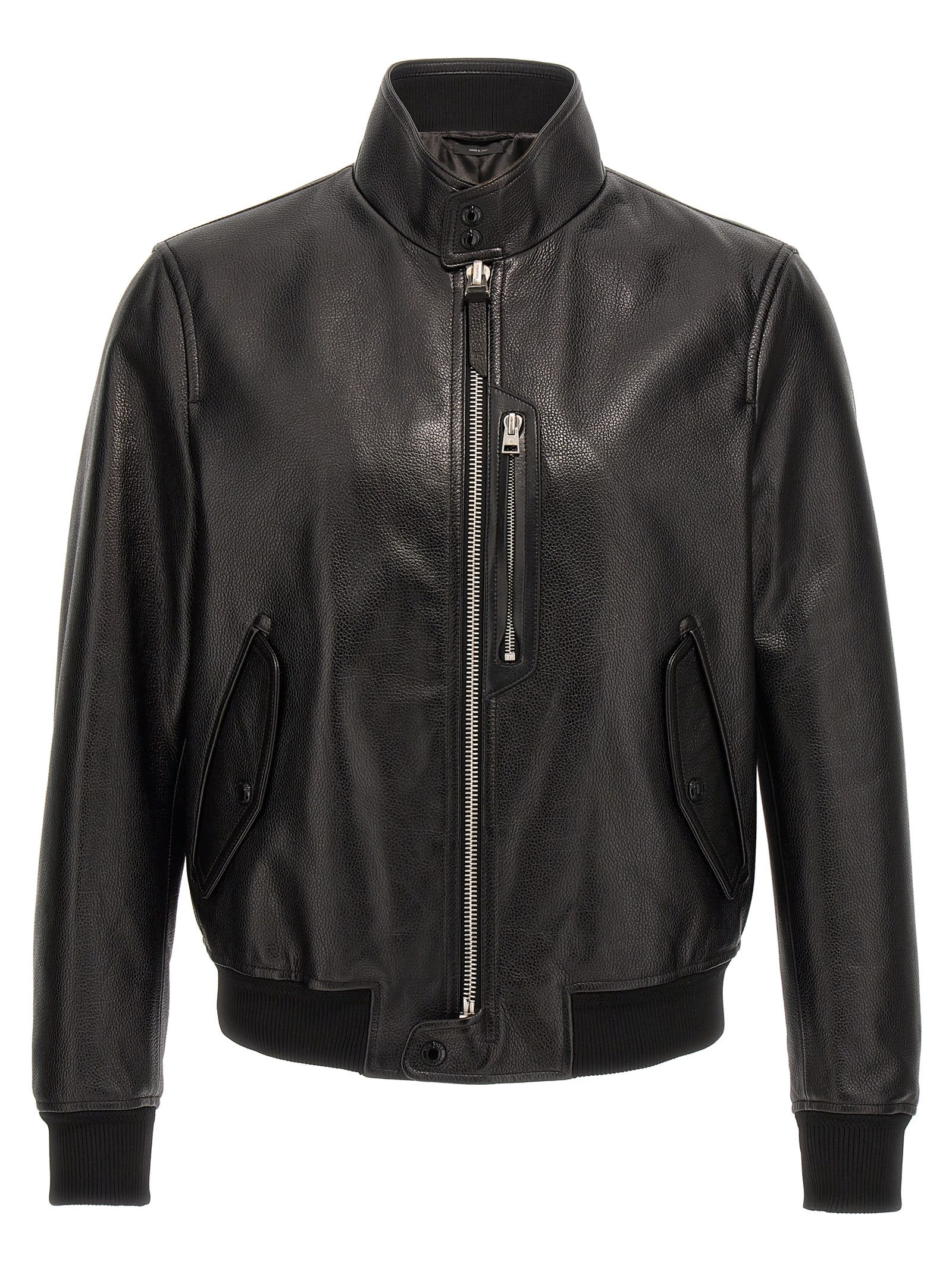 Grainy Leather Bomber Jacket
