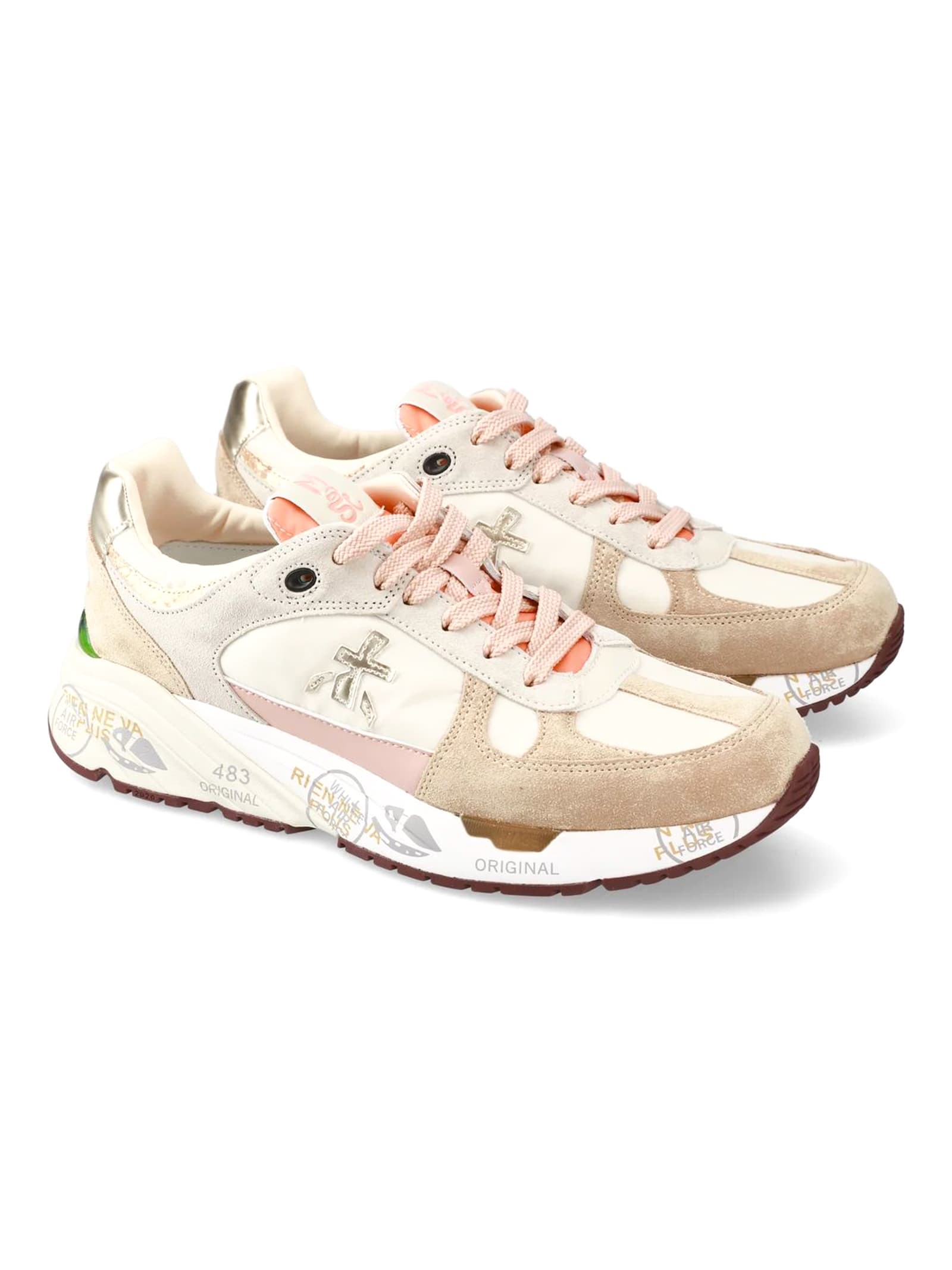 Premiata Beige Sneakers With Distinctive Logo Detail In Powder