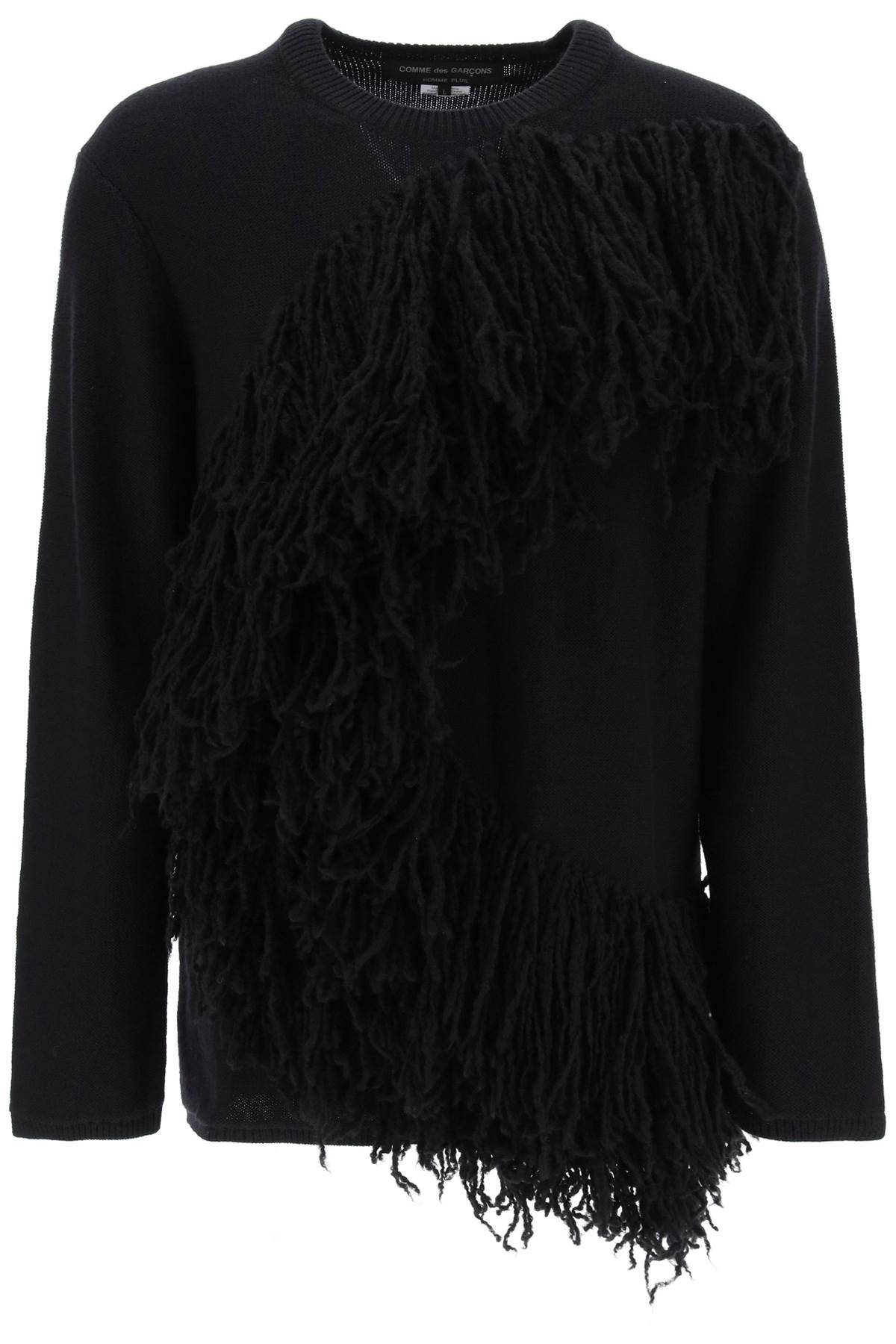 Shop Comme Des Garçons Homme Deux Wool Sweater With Fringes In Black Black (black)